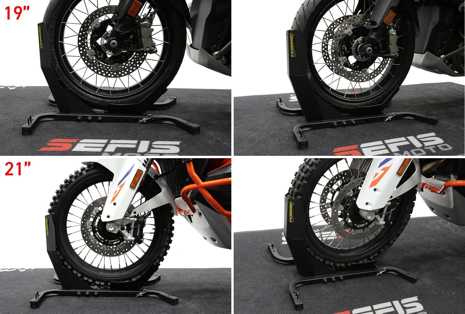 SEFIS C21 Support de transport pour moto - Support de transport pour roue avant de moto - Pour roue avant 12-21" - Pince de roue - Moto (C21)