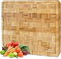 Vista 1 de Tabla de cortar de bambú de grano pequeño Profesional, bloque de carnicero Pies de goma antideslizantes