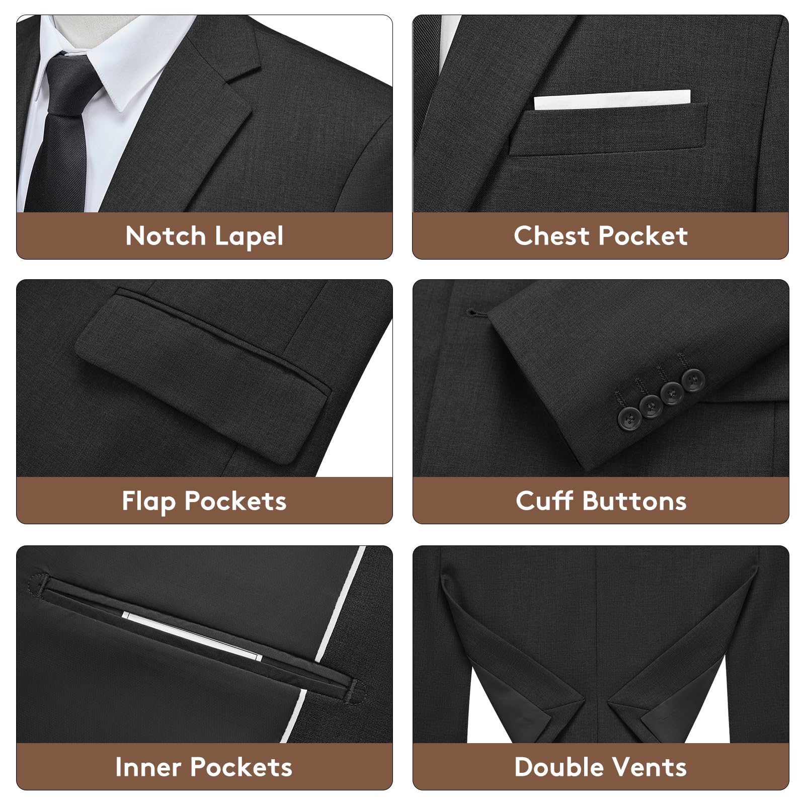 Chaqueta de Traje para Hombre de Dos Botones Blazer de Color Liso de Negocios Business