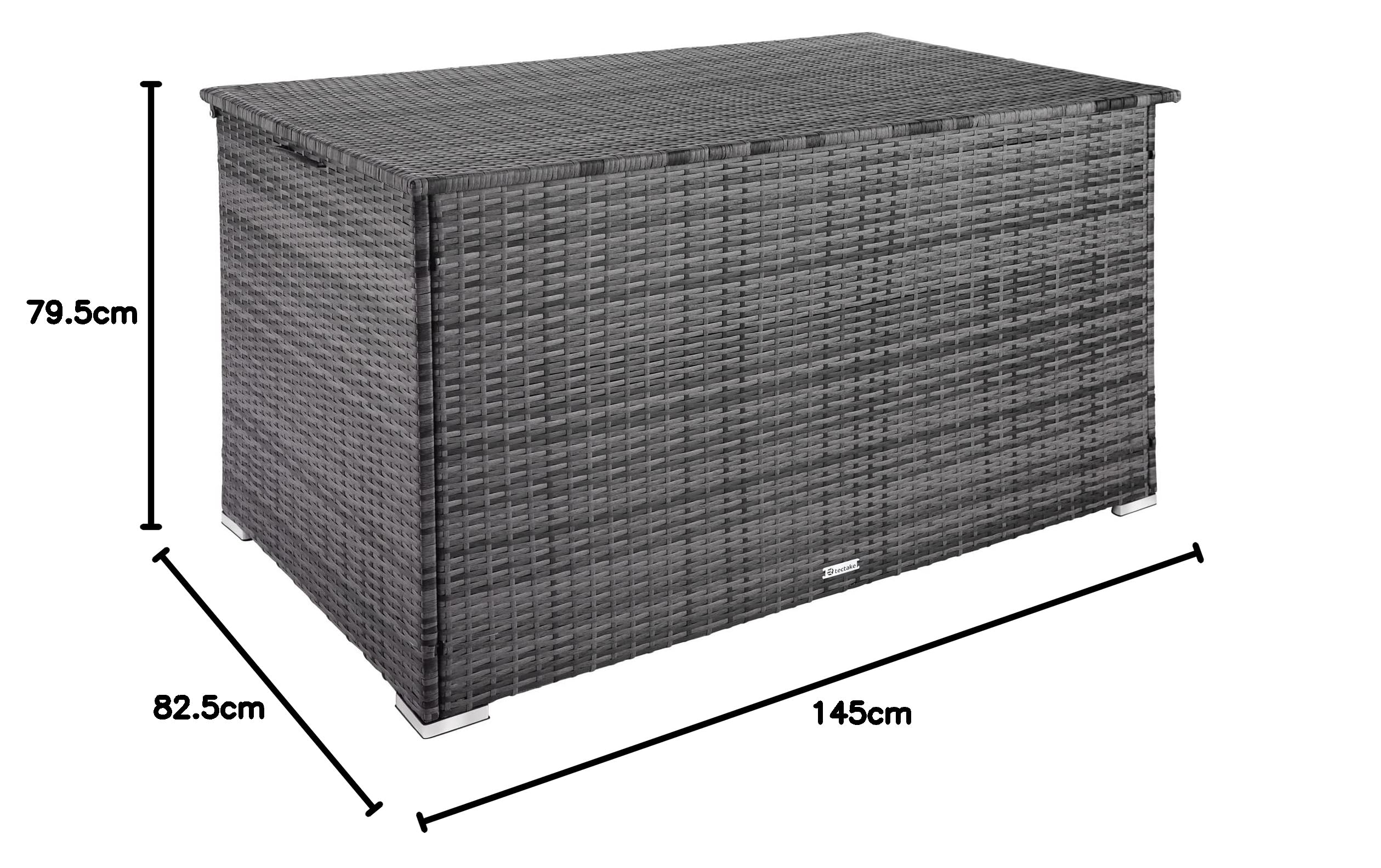 tectake® Coffre de jardin Exterieur, Coffre à Coussins 750 L en Aluminium Polyrotin 145 x 82,5 x 79,5 cm, Couvercle Rabattable, Poignées pour Rangement des Outils de Jardin, Jouets
