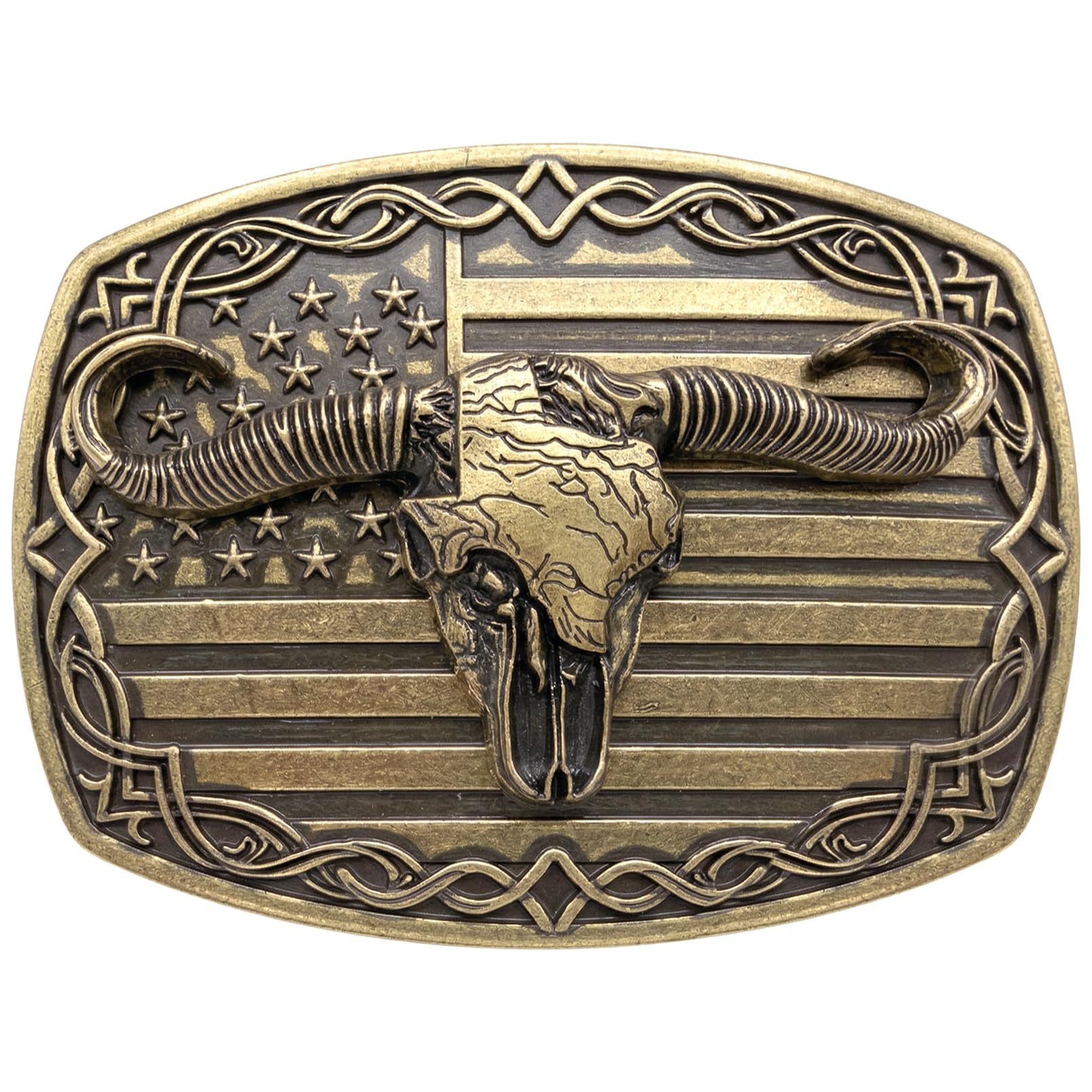 HUABOLA CALYN Long Horn Bull Belt Buckles for Men Women American Flag Texas Star Belt Buckles
