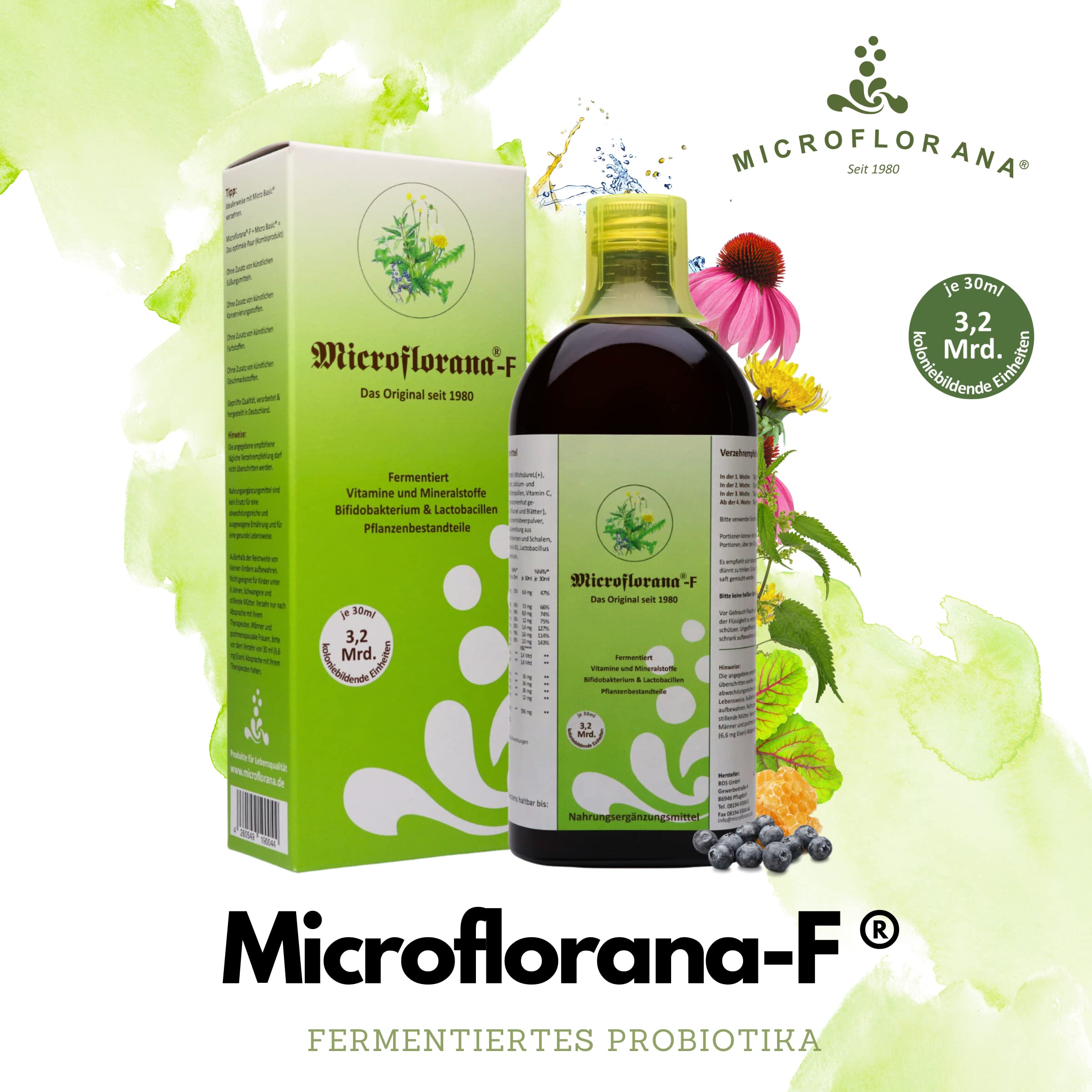 F - Probiotika - Darmsanierung - Ansiedlungsfähige Bakterienstämme - Vitamine und Mineralstoffe - inkl. Dosierhilfe - Pflanzenbestandteile - Probiotika flüssig - Seit 1980-500 ml