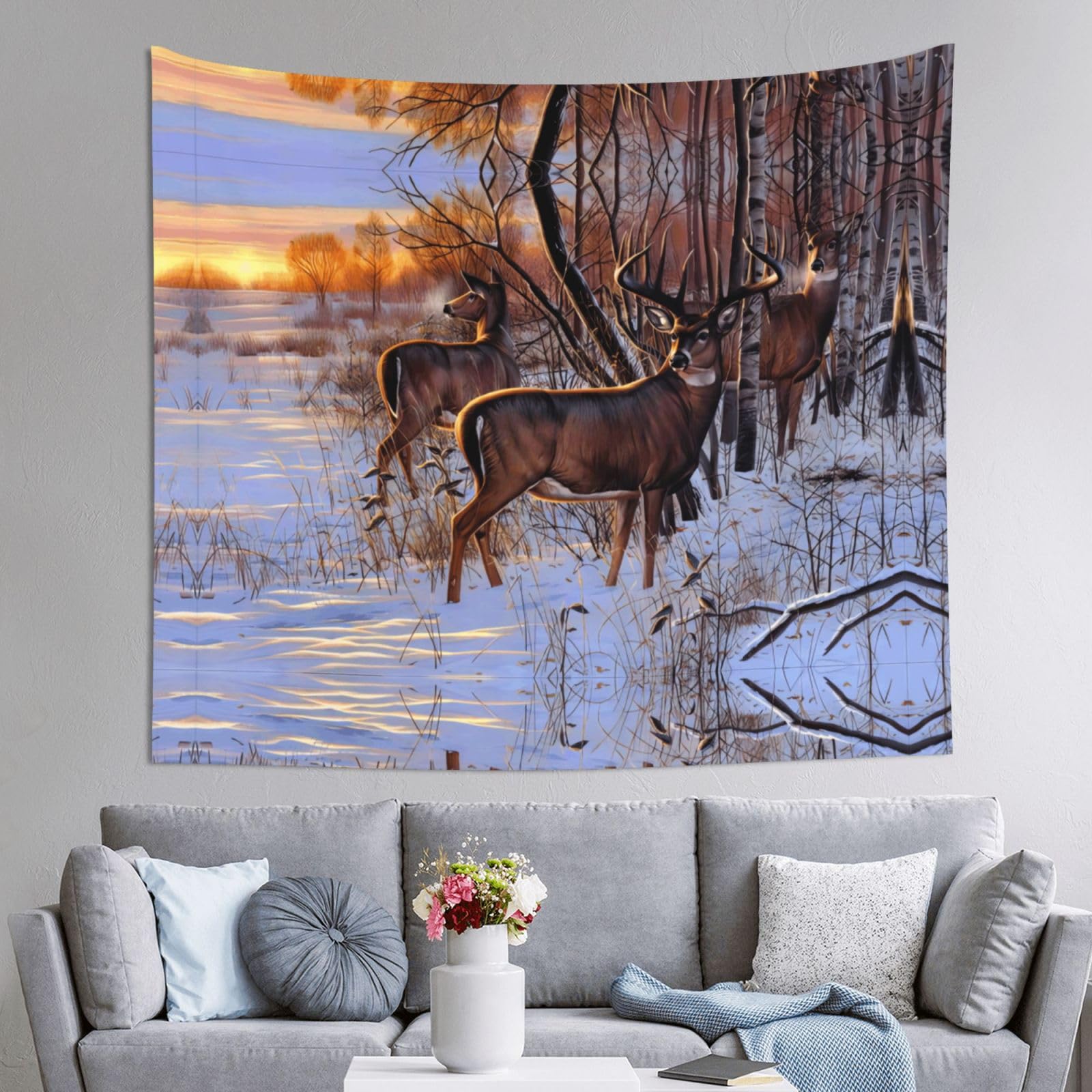 HLSBSSL 60x51in Deers Picture Printed Tapestry Tablecloth for Dormitory and Picnic Rooms - Multifunctional Fabric Hanging