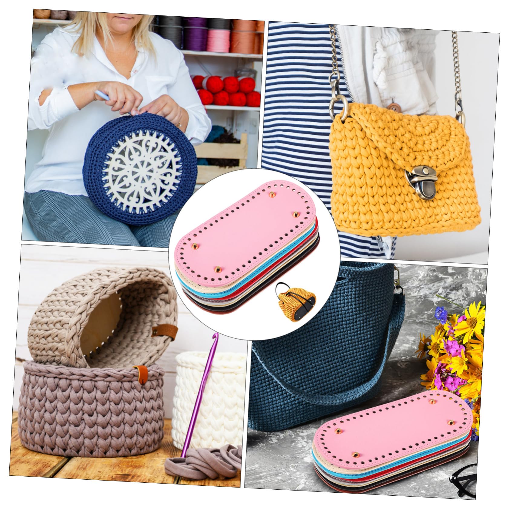 Ovale Taschenboden mit Löchern und Vier Nageldesign 8 Stück aus Pu Leder Selbstgemacht Handtaschenformer für Frauen Handtasche und Häkeltaschen Zubehör