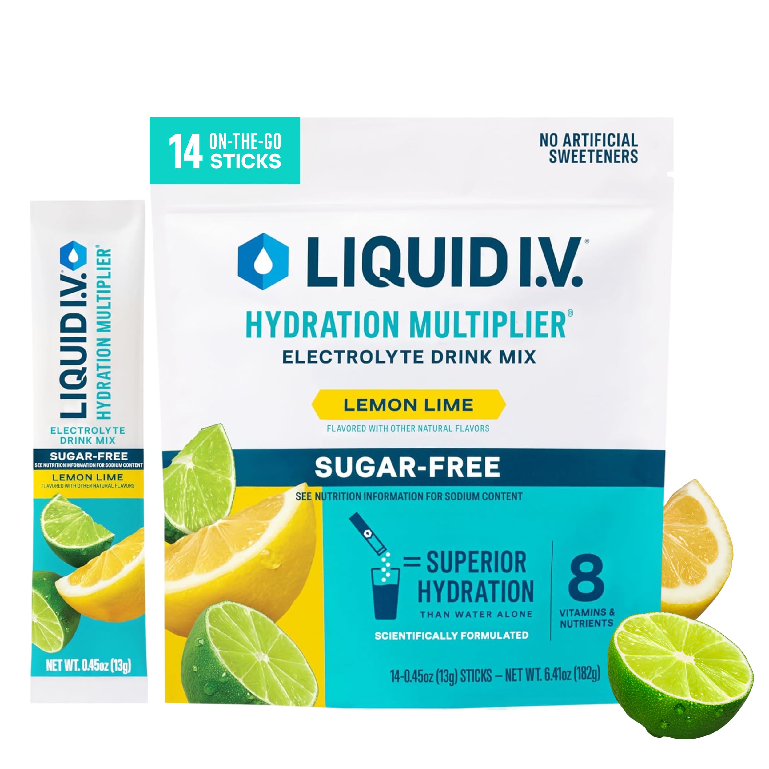Liquid I.V. Bebida em pó para hidratação com eletrólitos, sabor limão-lima, 14 sachês