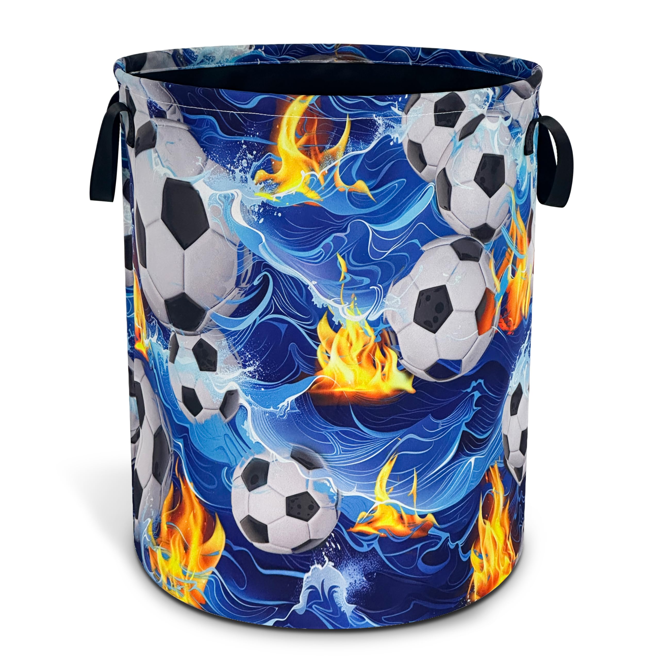 Soccer Ocean Waves Laundry Basket Foldable Oxford Cloth 18.9 x 16.5 Inch