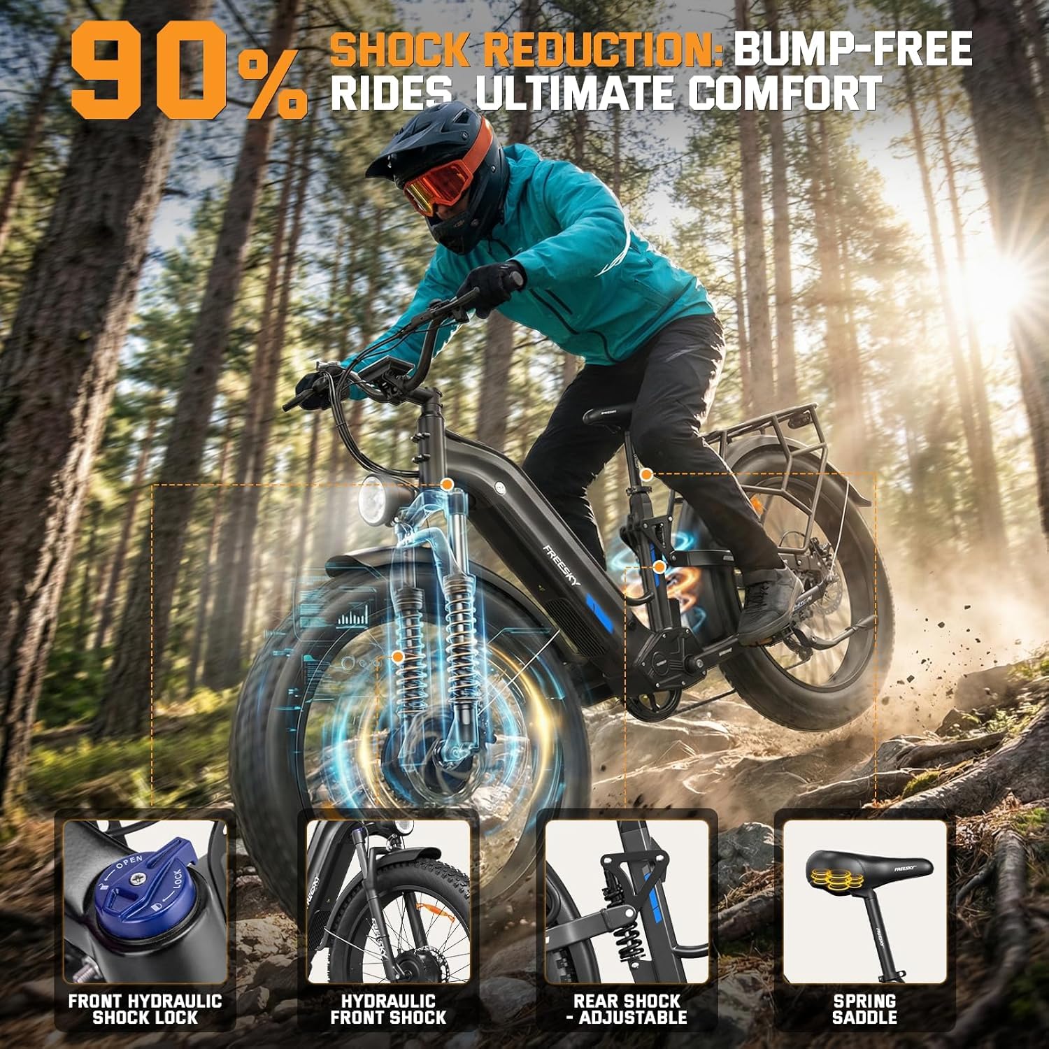 FREESKY Ranger Air Vélo Électrique Double Moteur 200Nm 170km Batterie 48V 25Ah Fat Bike 26" Freins Hydrauliques