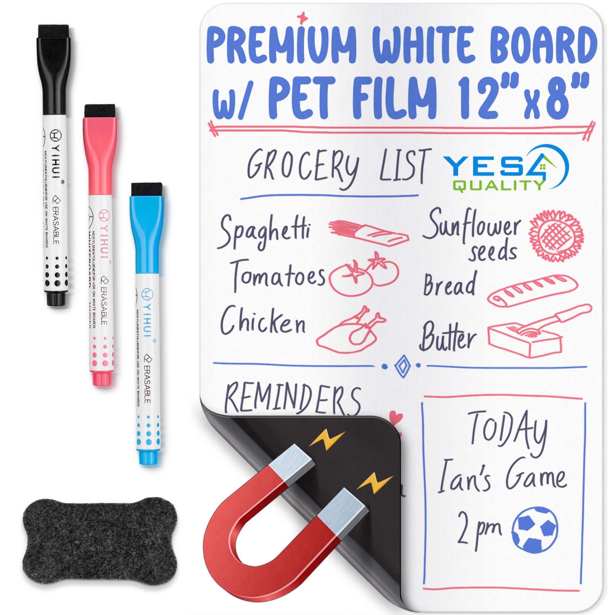 Magnetic Dry Erase Whiteboard Sheet for Fridge - 30x20 cm - Stain-Resistant with 3 Markers & Big Eraser with Magnets - Small Refrigerator White Board Planner & Organiser - by Yes4Q image 7