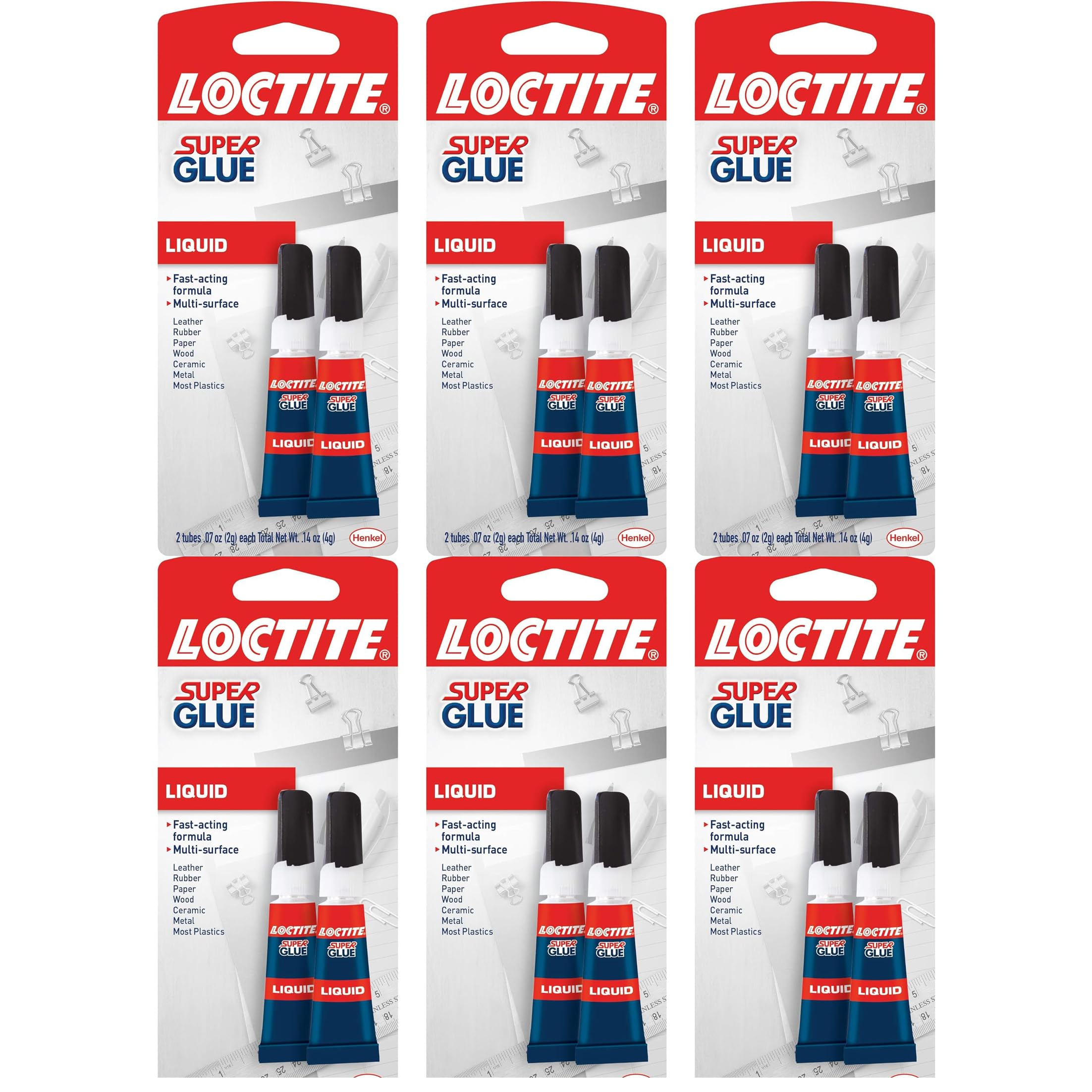 Super Glue Liquid, Clear, 0.14 fl oz Tube, 6 Pack - Superglue for Plastic, Wood, Metal, Crafts & Repair, Cyanoacrylate Adhesive Instant Glue, Quick Dry