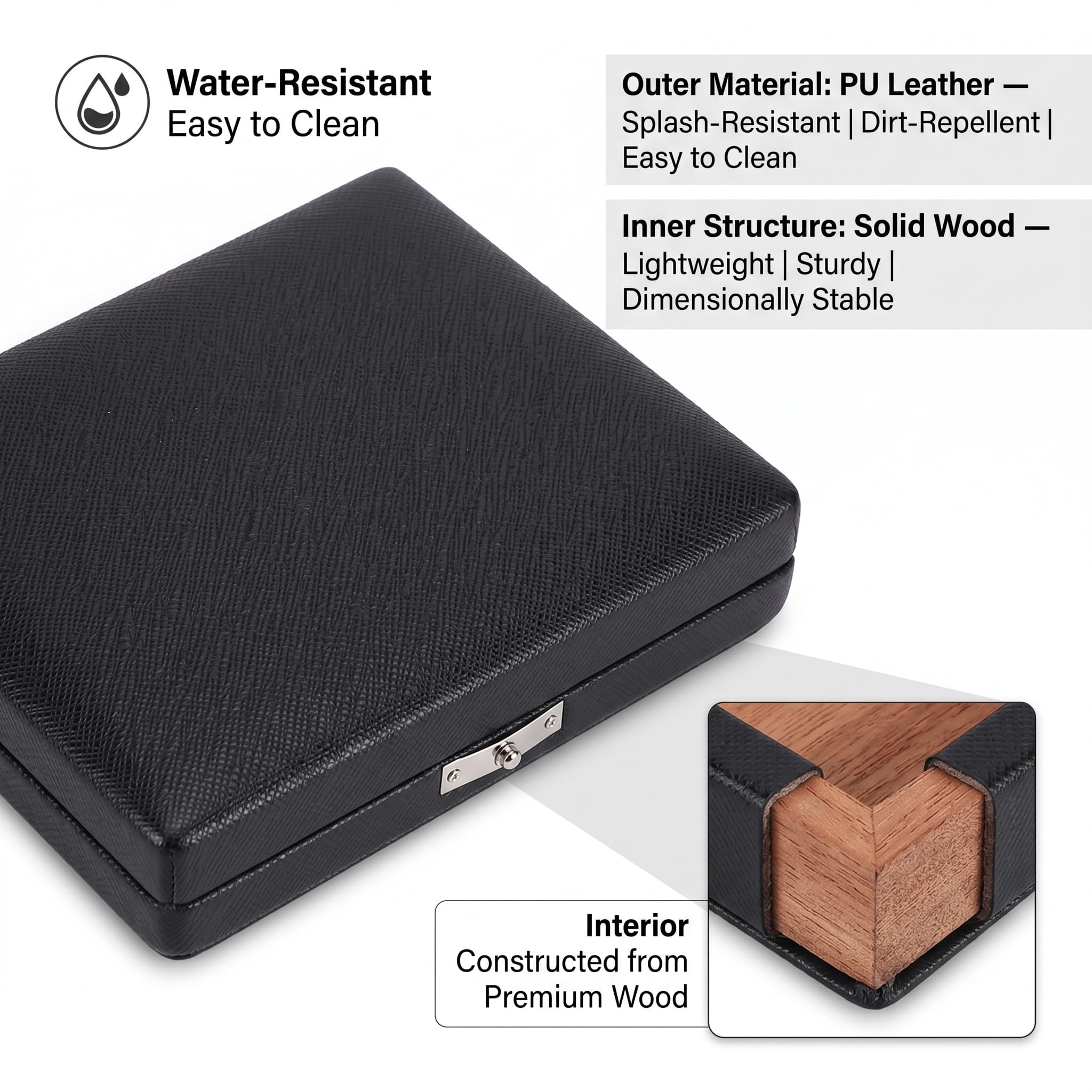 PU-Lederhülle 120 X 90 X 20 Mm Saxophon-Klarinetten-Blattbehälter-Box mit Schlitzen für 6 Blätter Schwarz