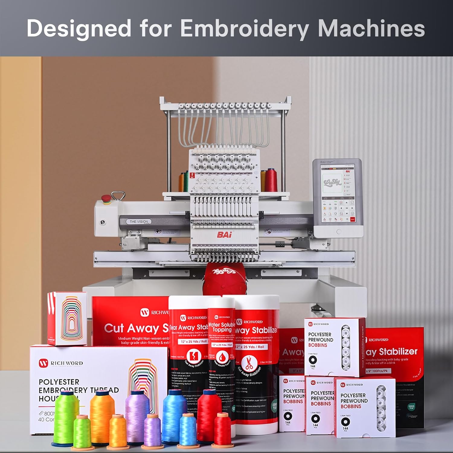 BAi Embroidery Stabilizer 12"x 25 Yard Wash Away Water Soluble and Topping Film Compatible with Most Hoops 35µm Light Weight for Machine Embroidery and Hand Sewing