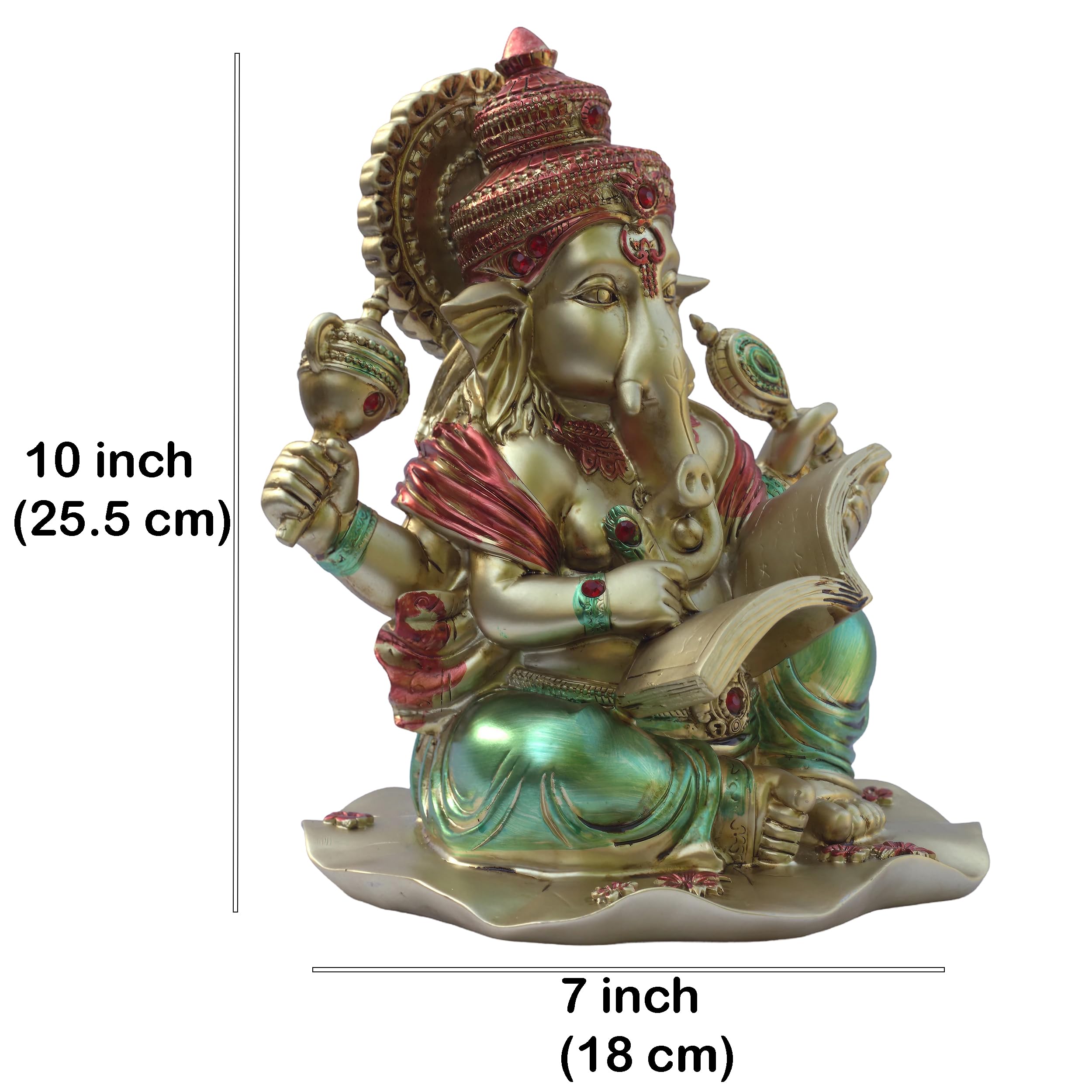 Ganesha Idol for Home Temple, Large 10 inch Ganpati Murti for House Entrance, Auspicious Vinayak Resin Statue for Home, Living Room, Office Desk, Gifting (Golden) — photo — 6 of 9