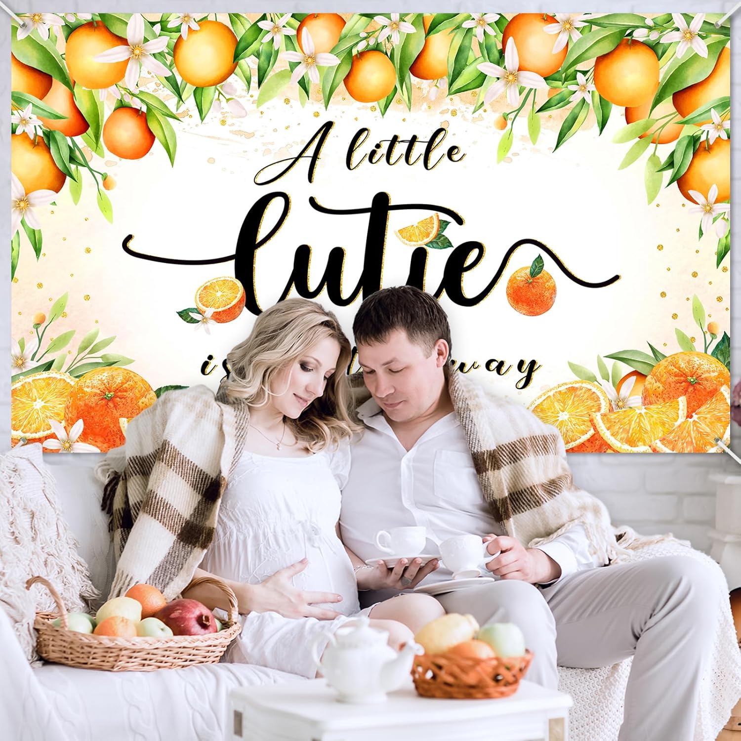 Avezano A Little Cutie is On The Way Baby Shower Banner Backdrop Little Cutie Girl Baby Shower Decorations Orange Floral Photo Party Decor 70.8 x 43.3 inch