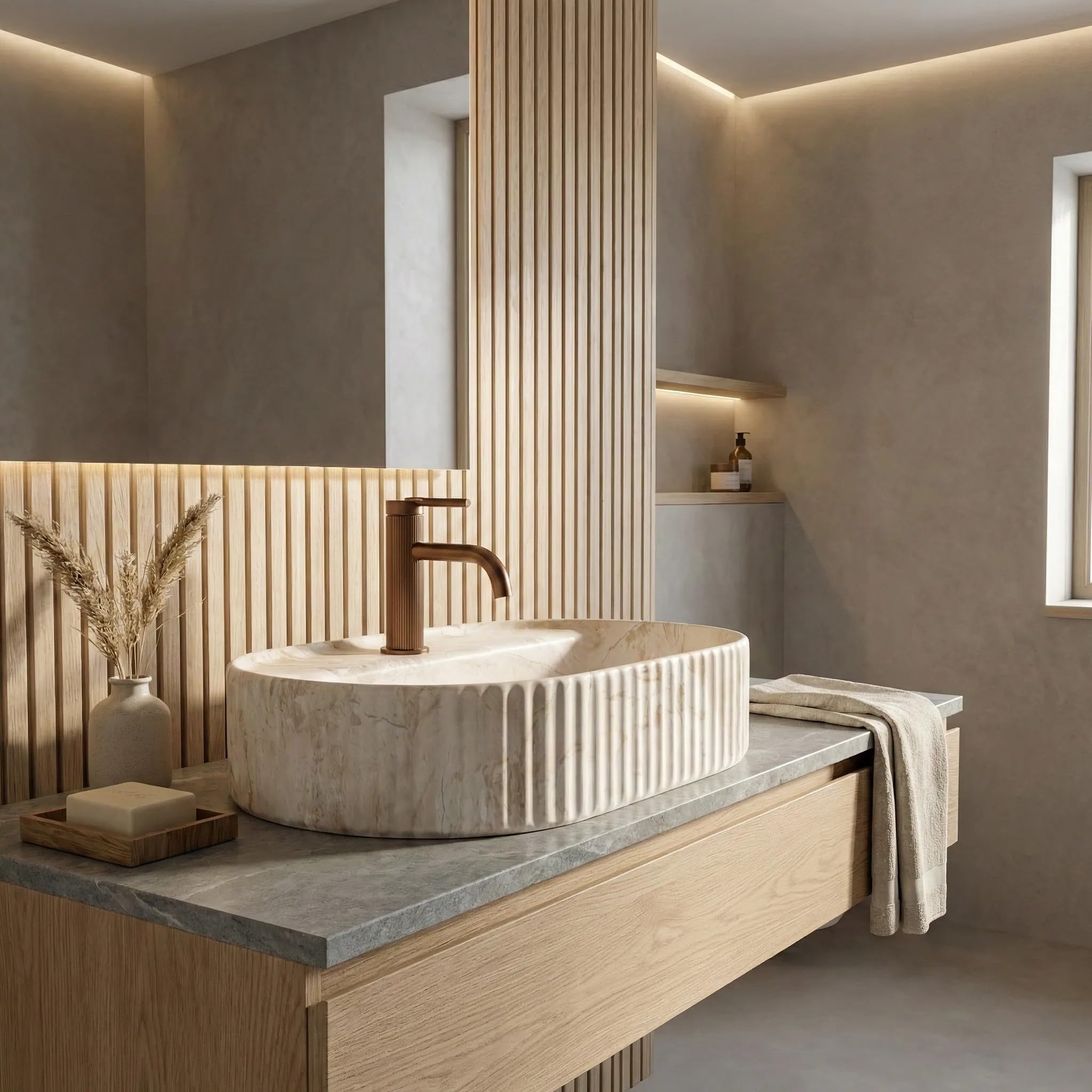 Rea - Lavabo da appoggio Marcela 60 Saturn Ovale - Ceramiche Sanitarie - Beige - 60 x 37 x 13,5 cm