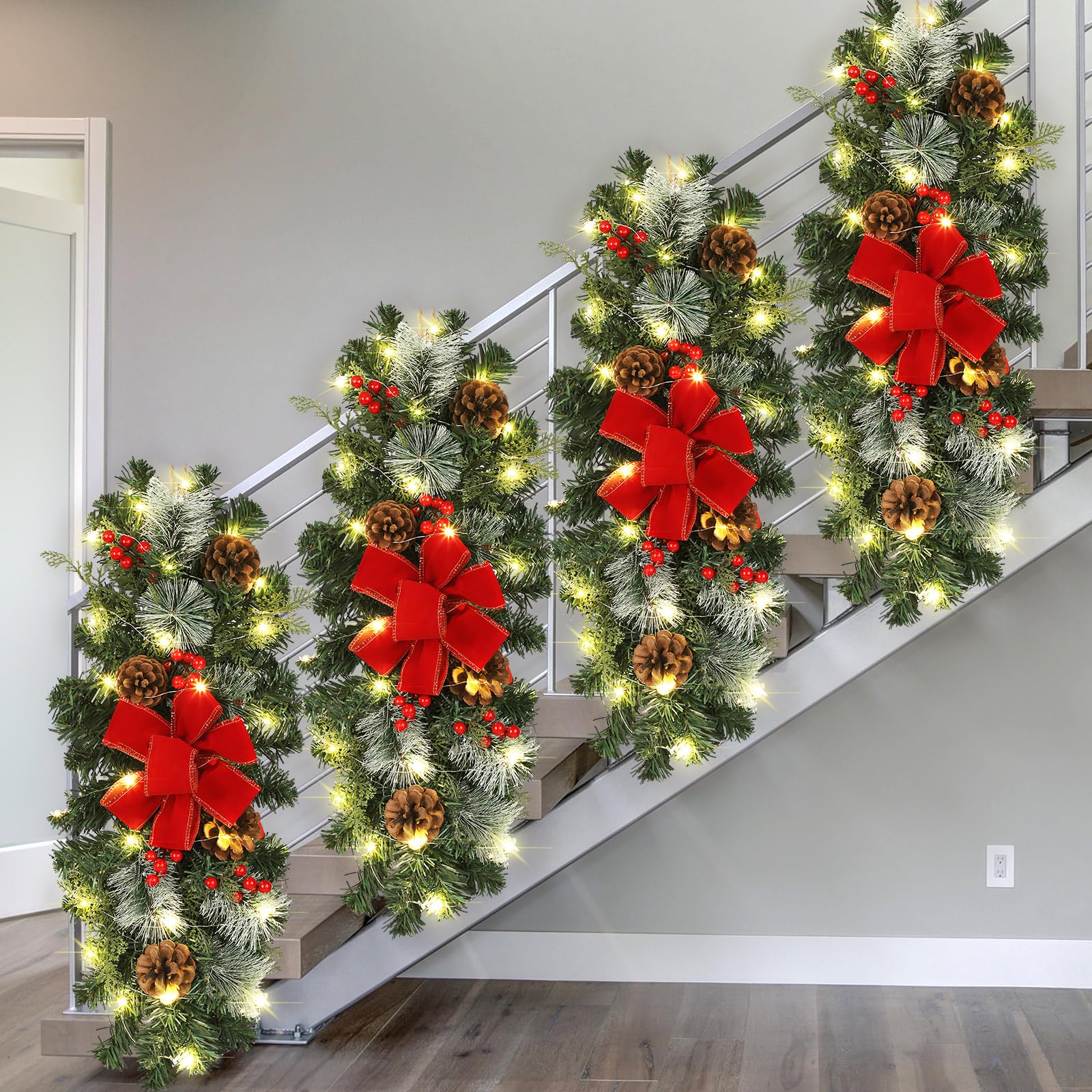 Amazon.com: Zeyune 4 Pcs 26 Inch Christmas Swags for Stairs with