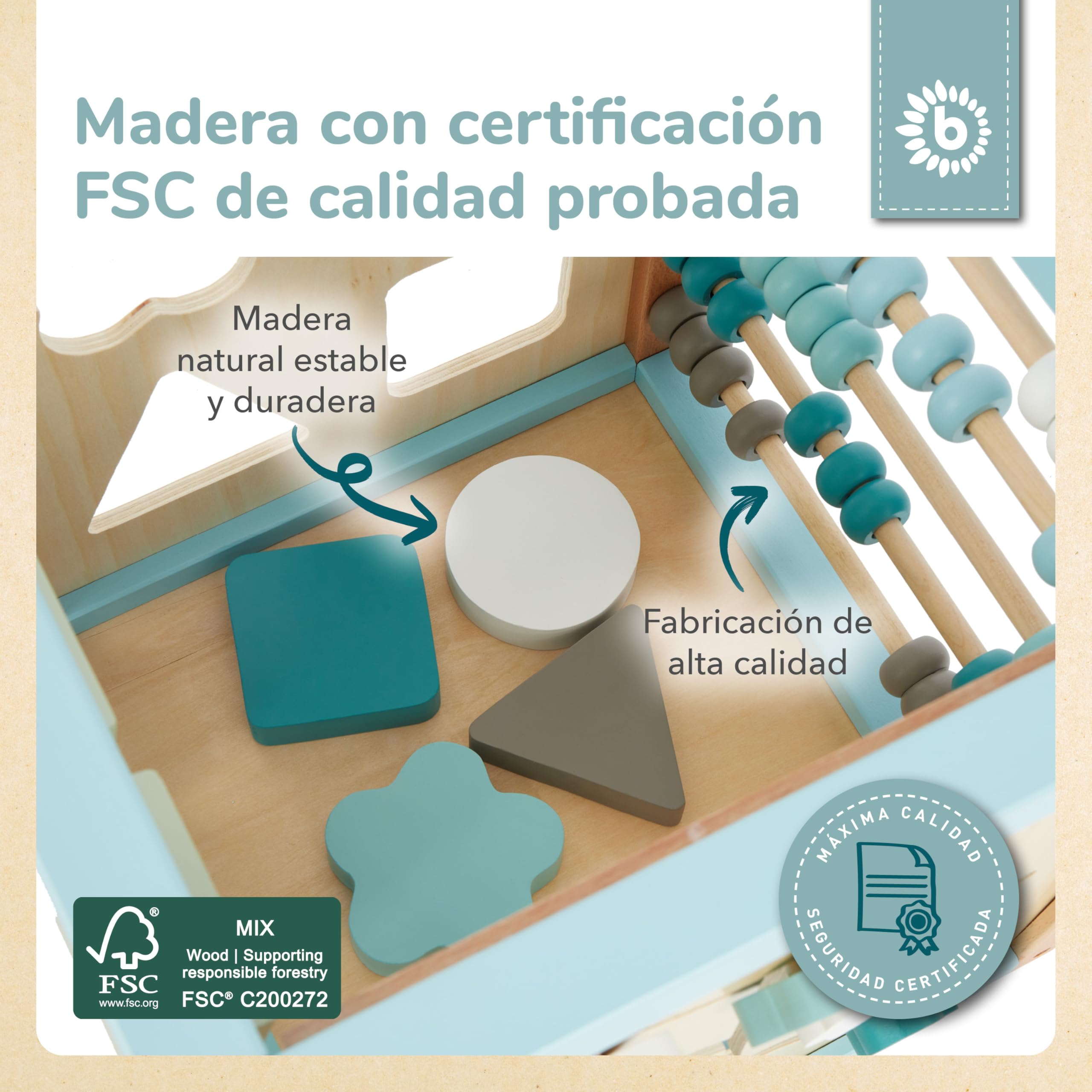 Bieco Cubo de motor XXL Scandi-Chic | Juguete de motricidad a partir de 1 año | Centro de actividad para bebés de 1 año | lazo de madera para bebés a partir de 1 año