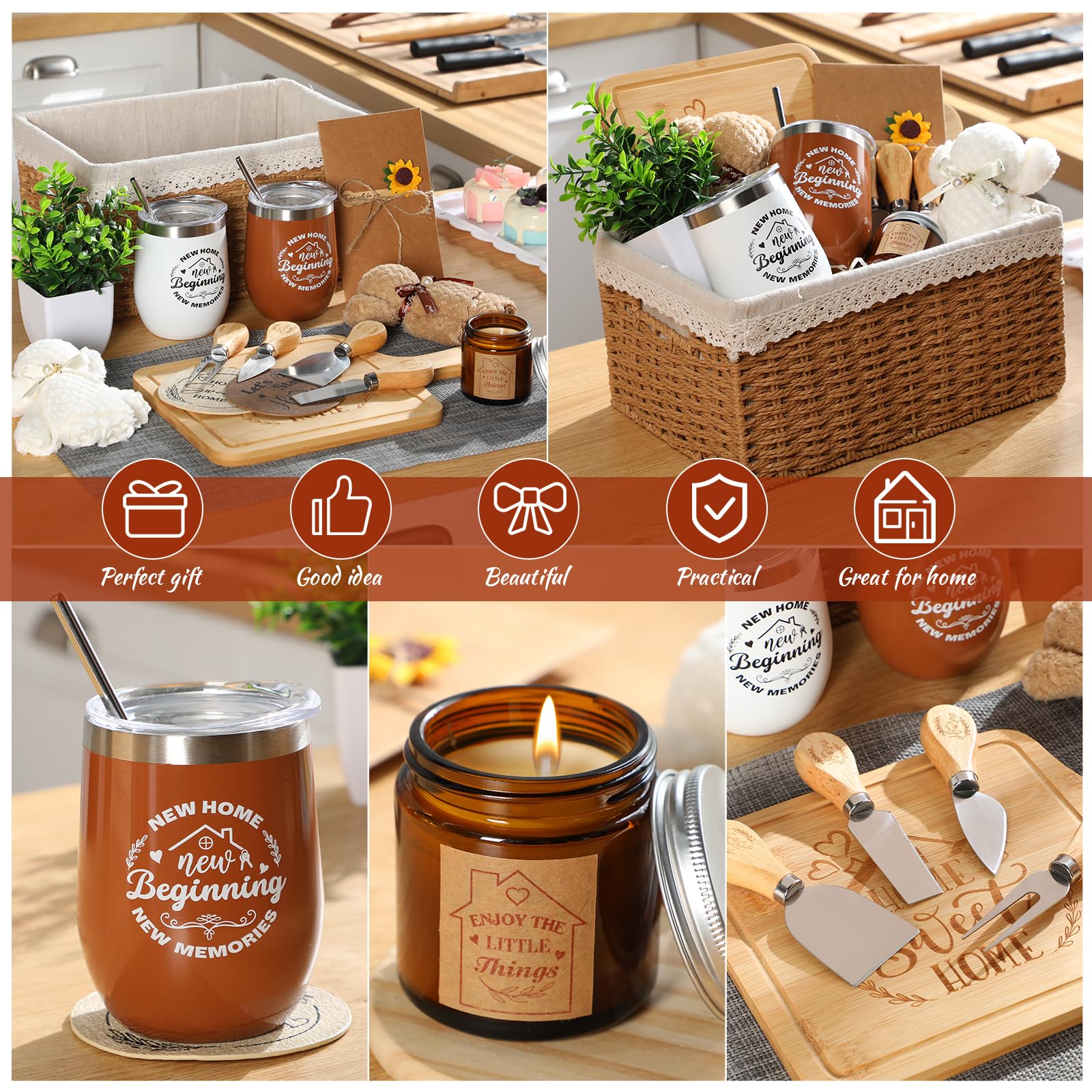 Cesta de regalo de inauguración de la casa, 21 piezas, regalo de inauguración de la casa para nuevos regalos de cierre de apartamentos, regalos para compradores, parejas, mujeres, hombres