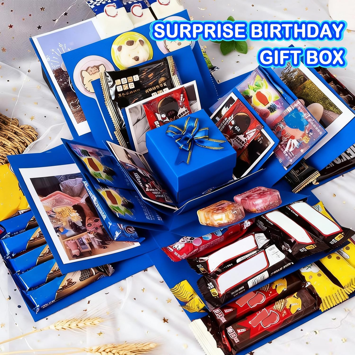 5-Layer creative explosion gift box, gift wrap box. Creating a 5-Layer of various gifts by yourself. An ideal, mysterious self-made gift for birthday, Christmas and anniversaries. (Blue, Square) - Image 4