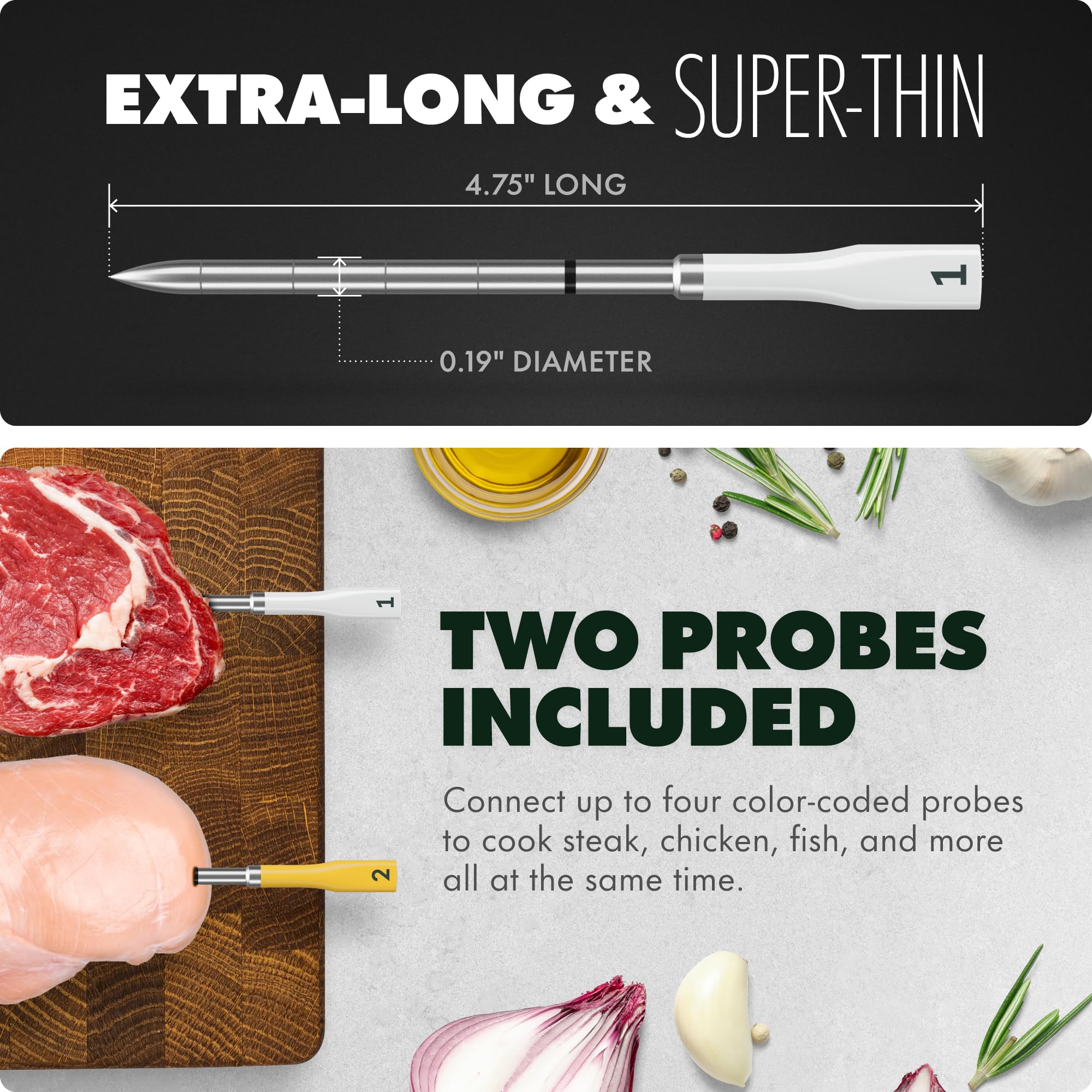CHEF iQ Sense | Smart Wireless Meat Thermometer | 2 Ultra-Thin Probes | WiFi Unlimited Range | 1000°F Heat Safe | 5 Sensors | BBQ, Grill, Oven, Smoker, Air Fryer | Gen3
