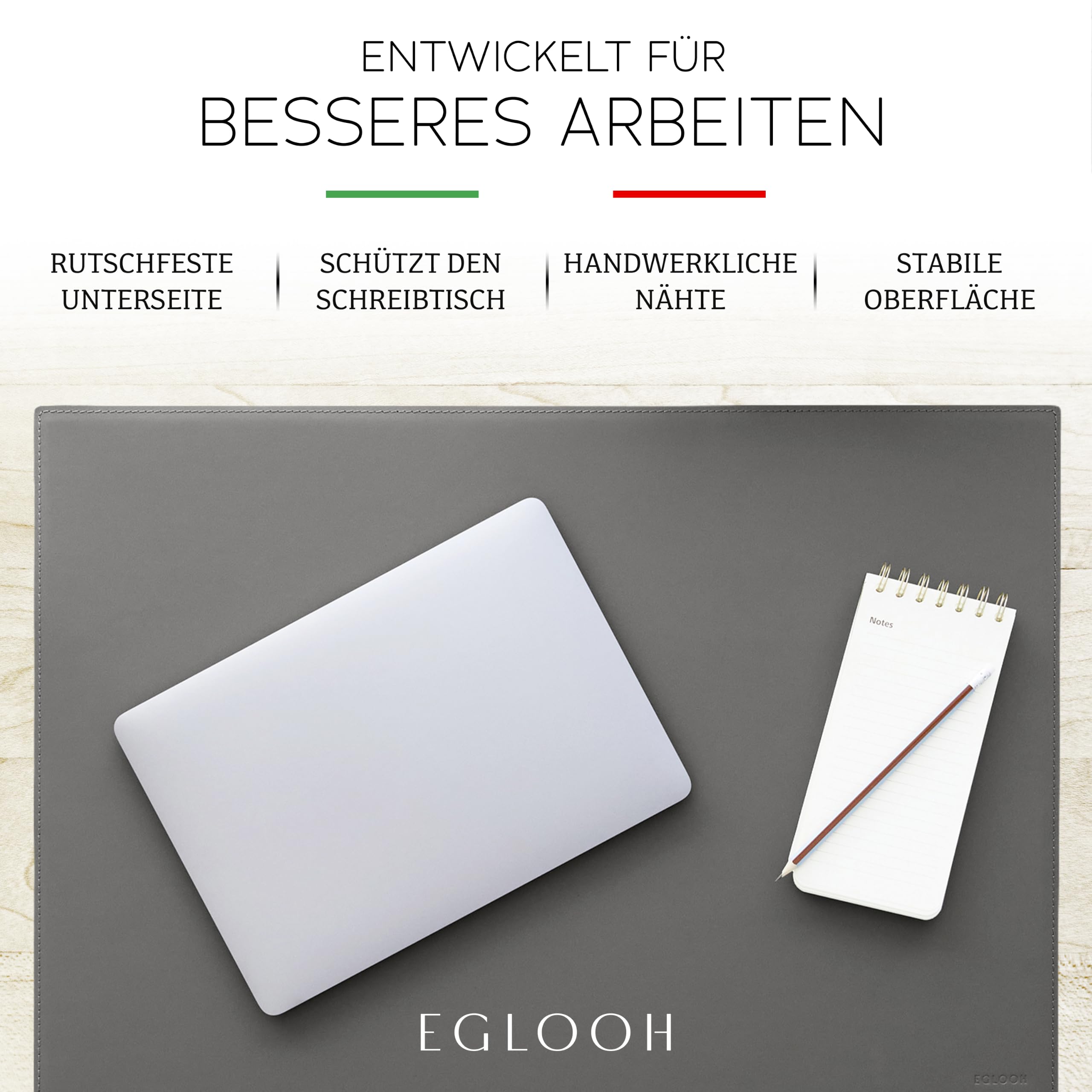 Eglooh - Mercurio - Schreibtischunterlage Leder mit quadratischen Ecken- Desk Mat Leather Rutschfest - Desk Setup Accessories Made in Italy