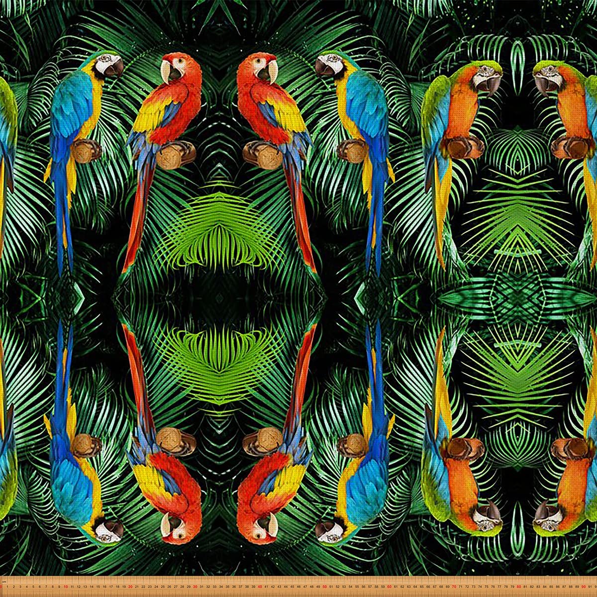 Parrot Fabric by The Yard, Watercolor Animal Feather Decorative Fabric, Palm Leaf Indoor Outdoor Fabric, Tropical Plant Birds Upholstery Fabric, Waterproof, 1 Yard, Green