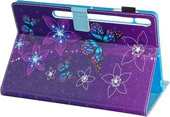Case for Samsung Galaxy Tab S8 Plus/S8+ 12.4/S7 FE 12.4/S7 Plus 12.4 (SM-X800/X806/T730/T733/T736/T738/T970/T975/T976) Pencil Holder Auto Sleep/Wake Stand Cover, Purple Flower Butterfly