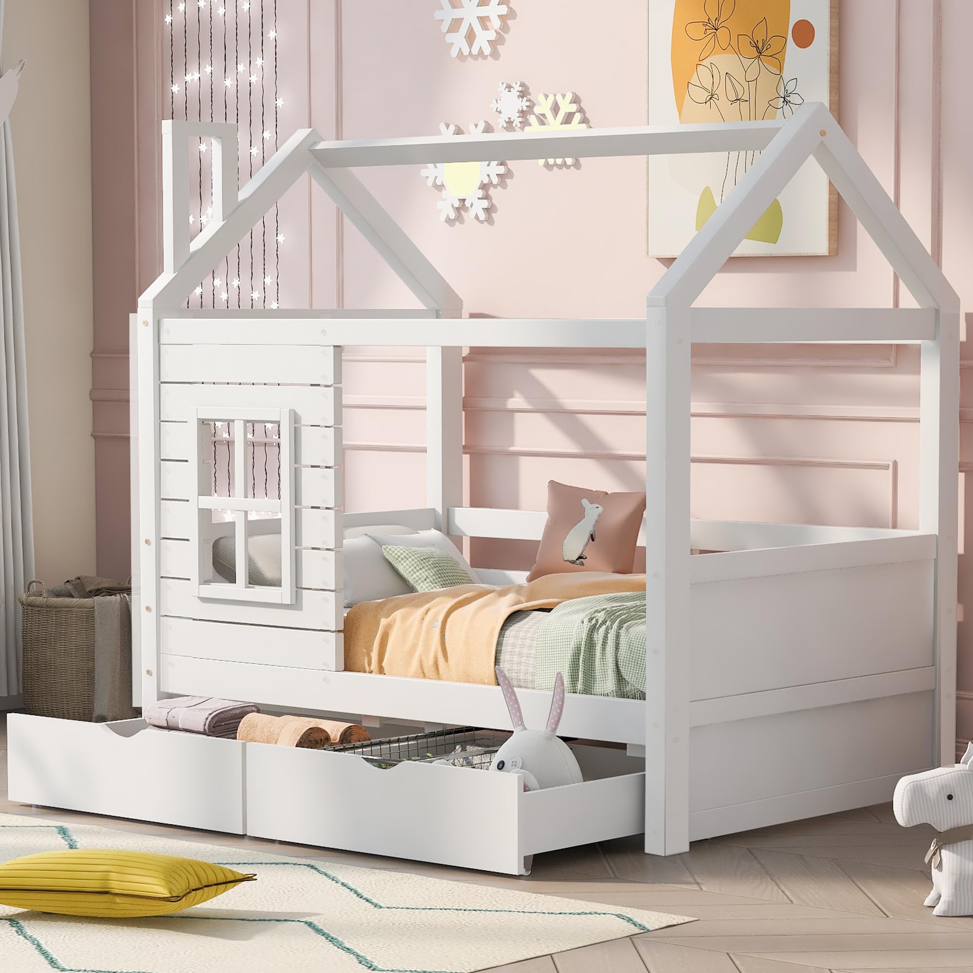 Lettino per bambini, 80 x 160 cm (dimensioni interne), con protezione anti-caduta versatile, in legno, per ragazzi e ragazze, in legno massiccio, per bambini, colore: bianco