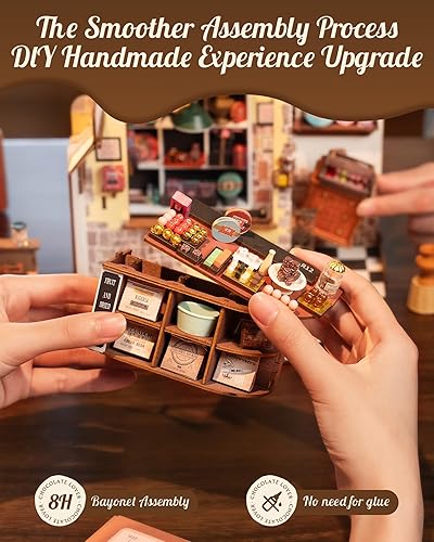 Miniatura 8 de Rolife Kit de Casa en Miniatura DIY Henry's Chocolate Shop, Casa Pequeña Book Nook para Decoración de Estantería, Kits de Construcción de Modelos