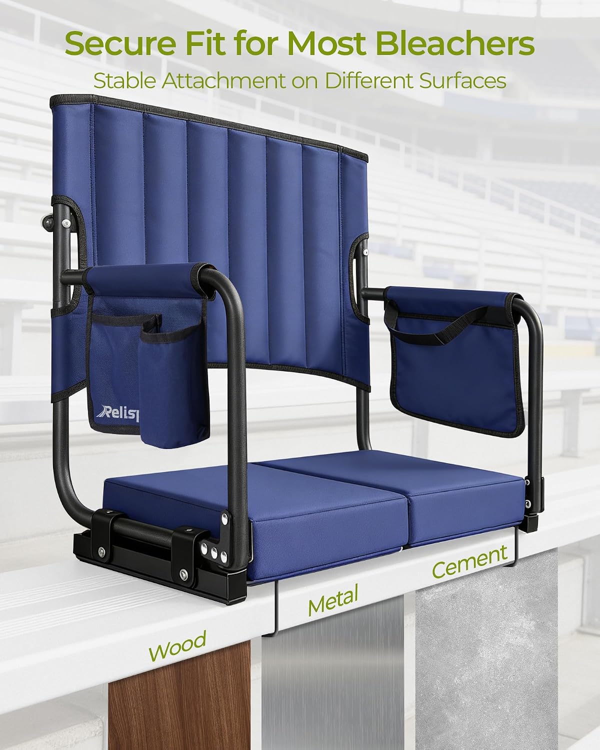 Stadium Seats with Back Support 550LB, 19" Higher Back Bleacher Seat for Adults Big Users, Extra-Wide & 30D High-Density Cushion, Easy-Fold Protable Stadium Chair for Football Sports Events