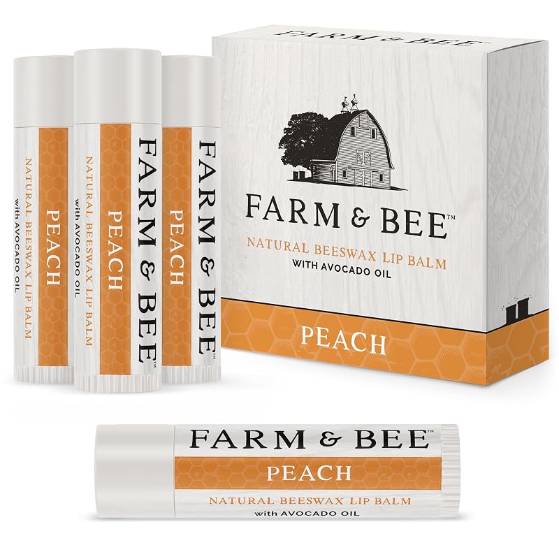 Bálsamo labial Farm & Bee com cera de abelha, pêssego, Pacote com 4 de 4,26 g