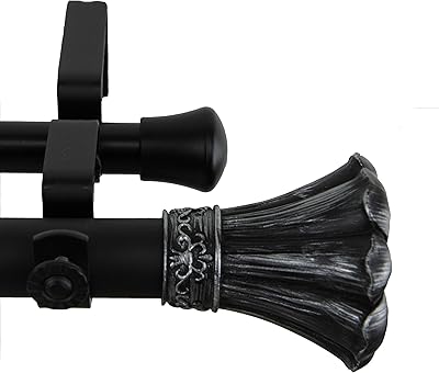A&F Rod Decor - Flower Double Curtain Rod 1 inch Diameter, 160-240 inch - Black