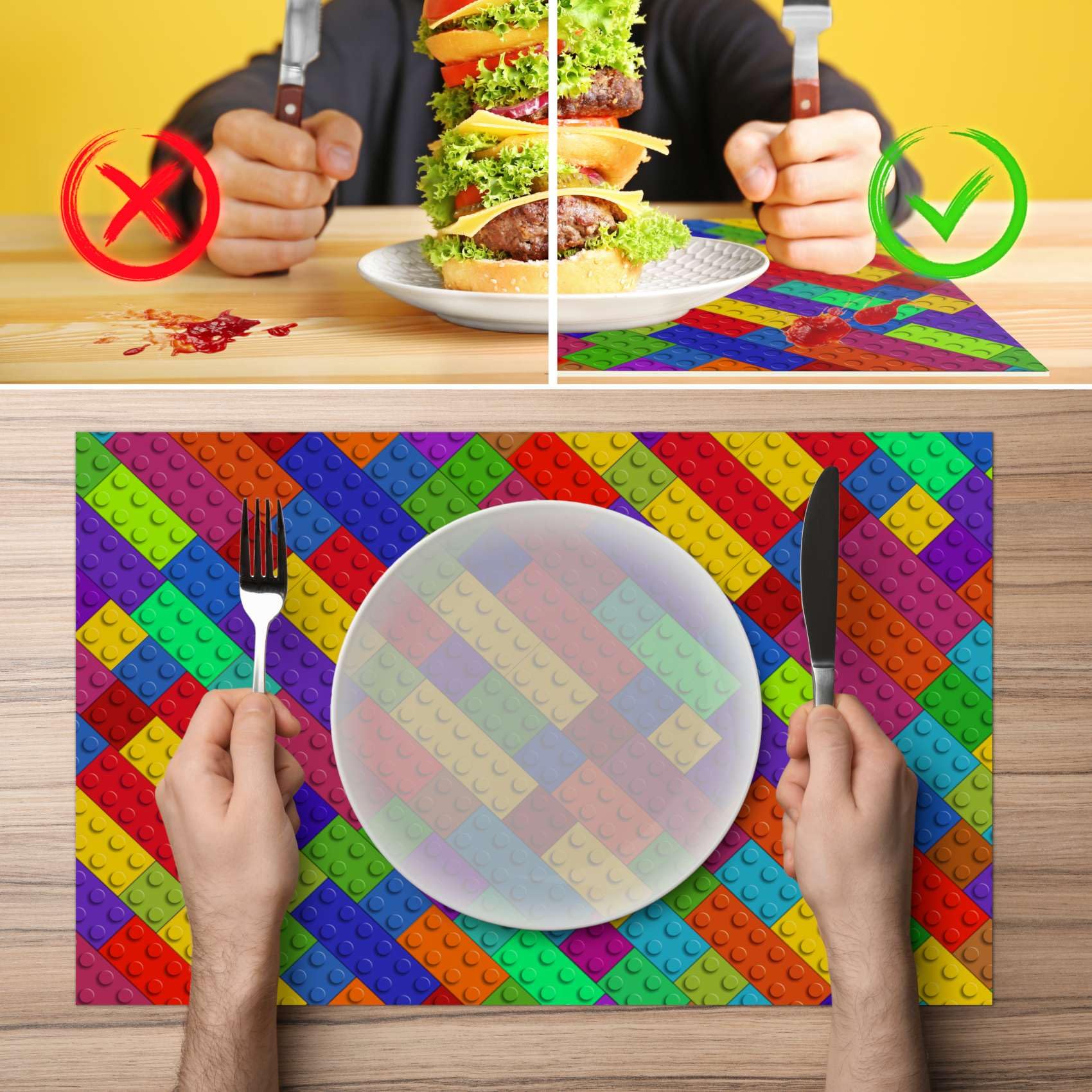ANRO Platzset Bunte Bausteine 35x50 cm – 4er Set, abwaschbar