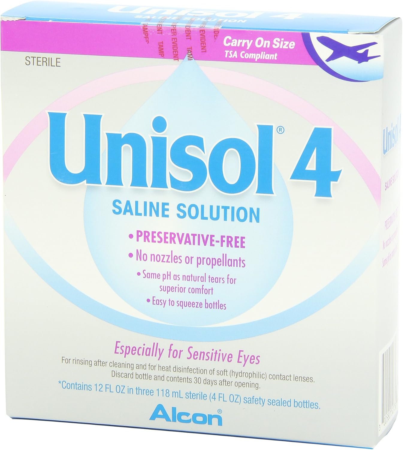 Unisol 4 Preservative Free Saline Solution, 12 Fluid Ounce Total (1 Package)