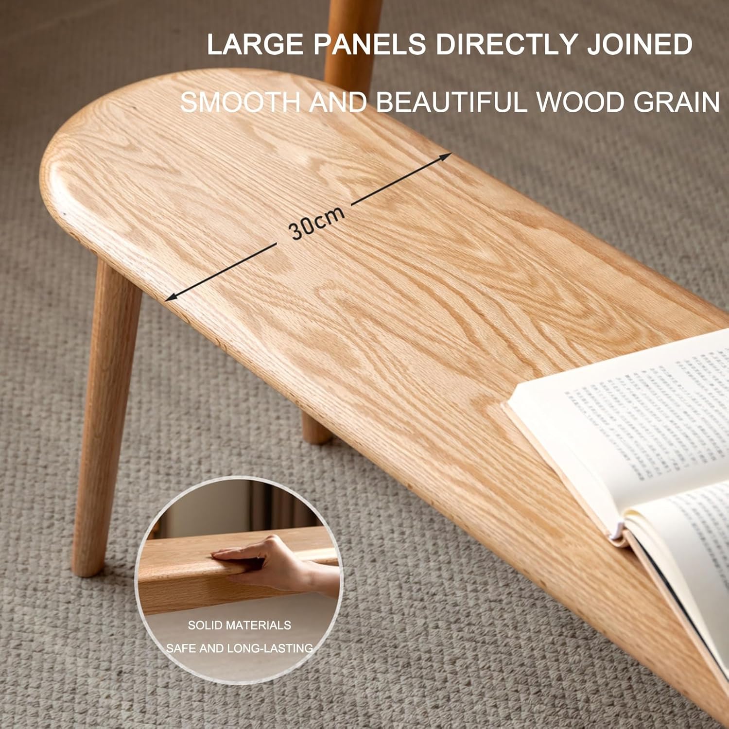 Oak Dining Bench, Wooden Entryway Bench Shoe Bench, Farmhouse Solid Wood Long Bench, Kitchen and Dining Room Furniture, Modern End of Bed Bench for Bedroom Living Room Hallway(Wood color,140cm/55.1in)