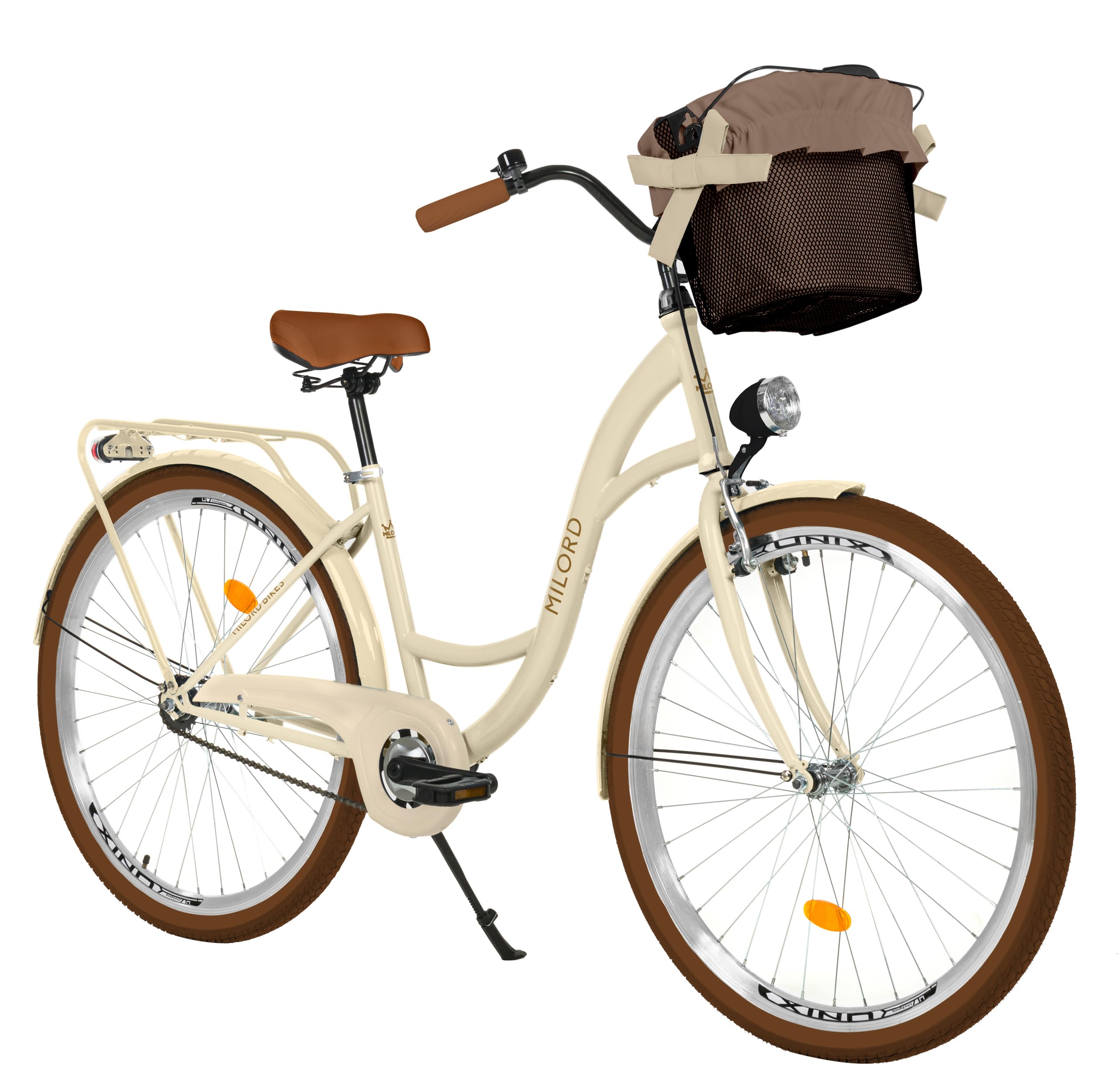 Balticuz OU Komfort Fahrrad mit Korb, Damenfahrrad, Citybike, 28 Zoll, Beige-Braun, 1-Gang Sport & Freizeit