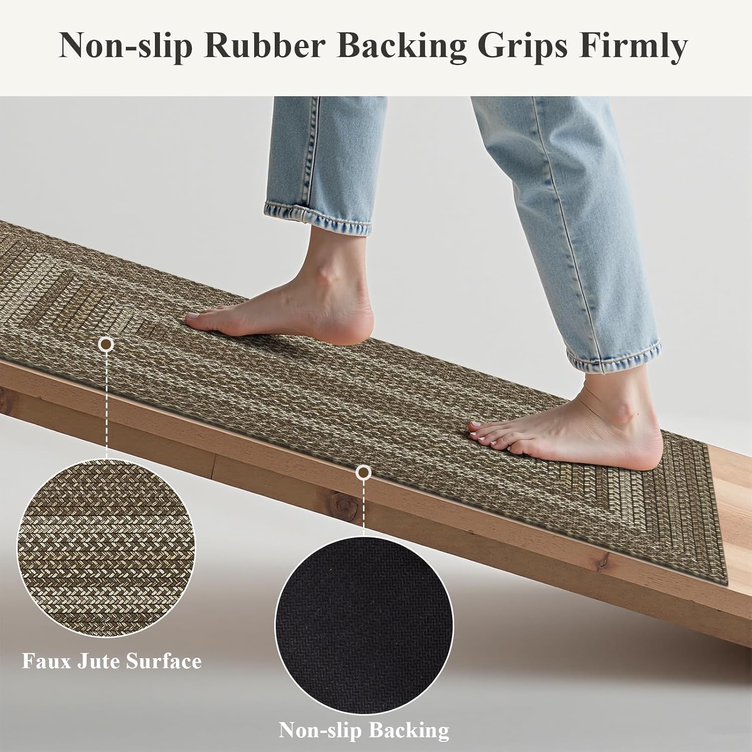 HEBE Door Mat Indoor Entrance 24"x36", Thin Welcome Mats for Front Door Washable, Non Slip Rubber Backing Entry Doormat, Large Easy Jute Dirt Trapper Mat for Entryway