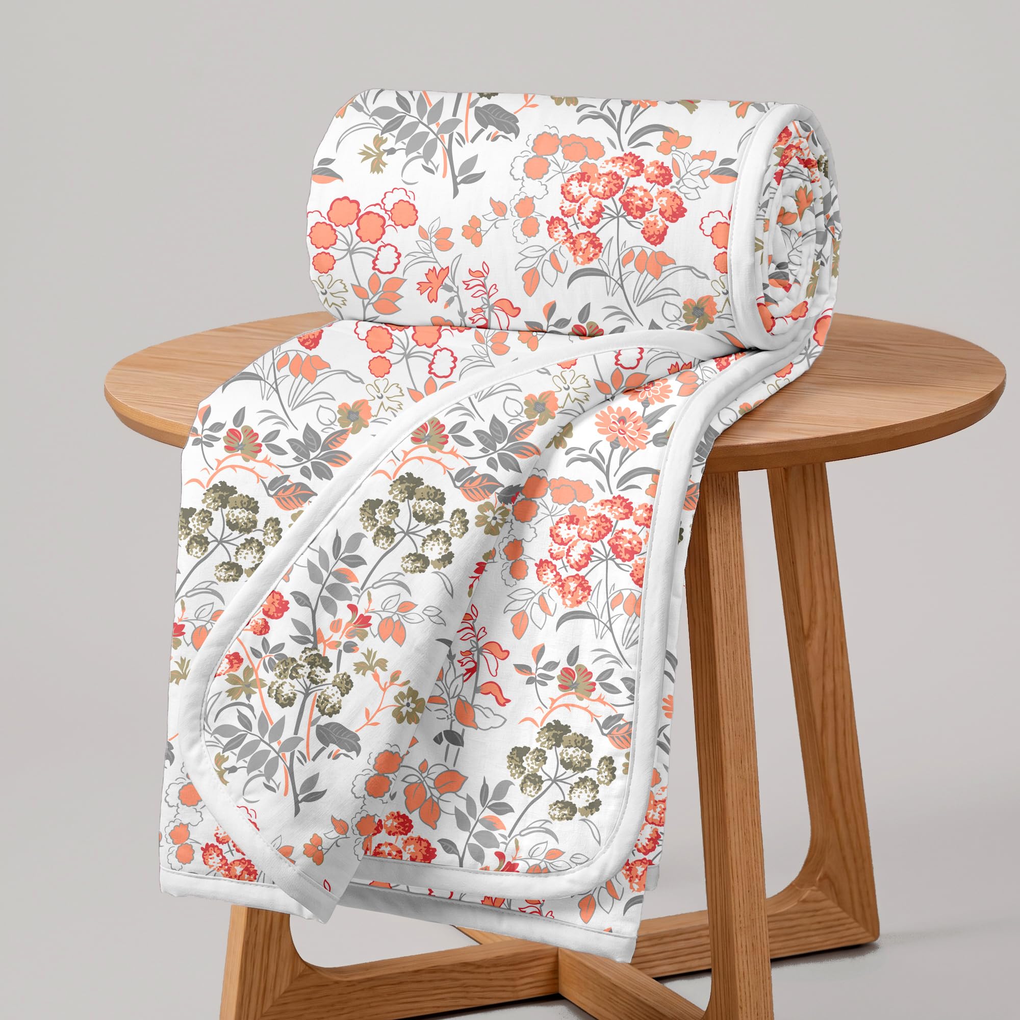 Divine Casa Floret 100% Cotton Single Dohar | 120 GSM | Soft & Lightweight Throw Blanket | Cozy & Breathable Bedding | All-Season Comfort | 210 x 140 CM, Floral Blush-image-48