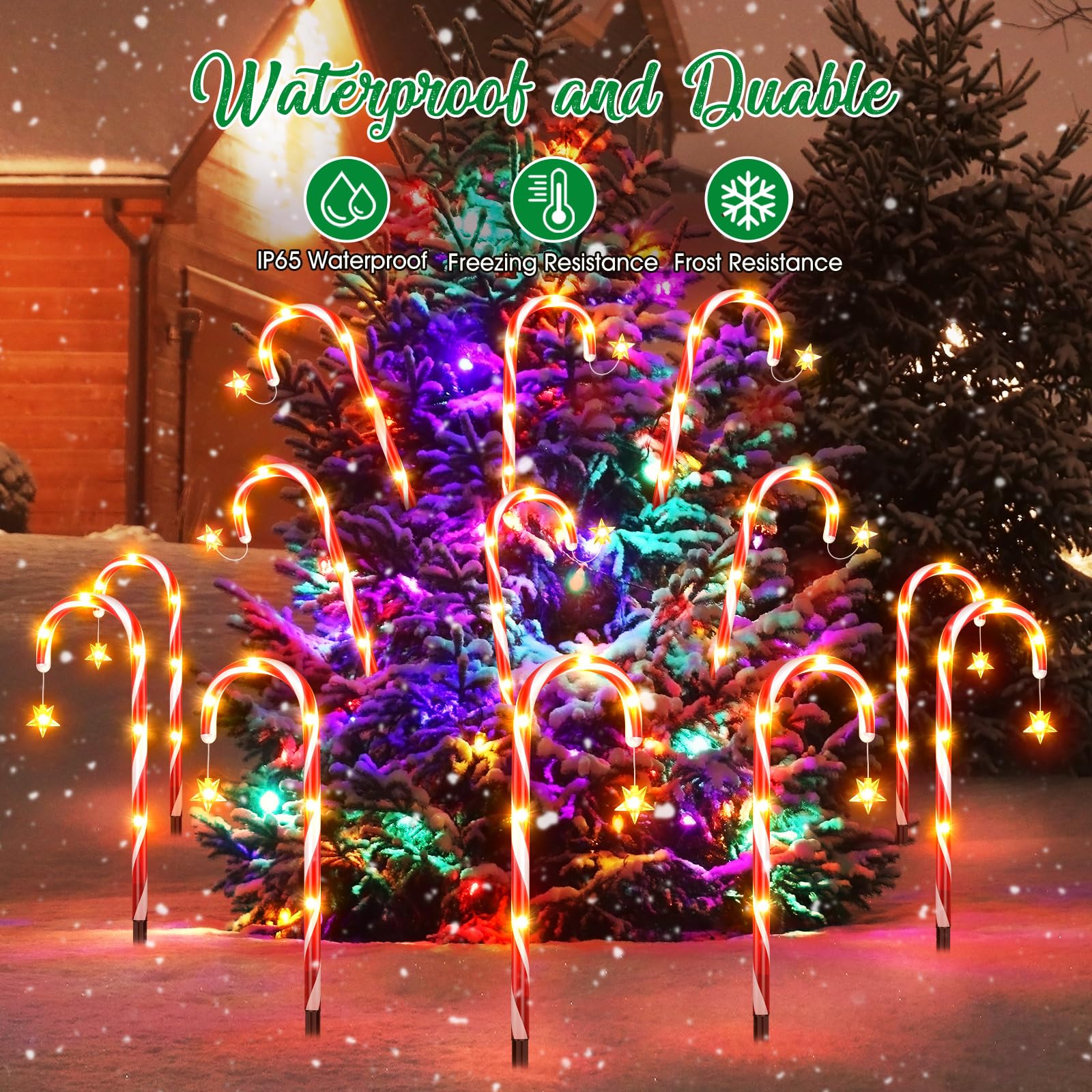 Christmas Decorations Outside, BUCASA 12Pack Solar Candy Cane Lights Christmas Decorations Outdoor Yard with 72 Brighter LED & 8 Mode, Christmas Decorations Pathway Lights Waterproof Party Xmas Decor