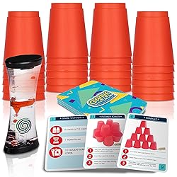 Gamie Speed Stacking Cups Game for Kids - Set Includes 24 Cups, 18 Fun Challenging Cards, and Water Timer - Family Games for Kids and Adults, Indoor Recess Game for Classroom, Gifts for Boys and Girls