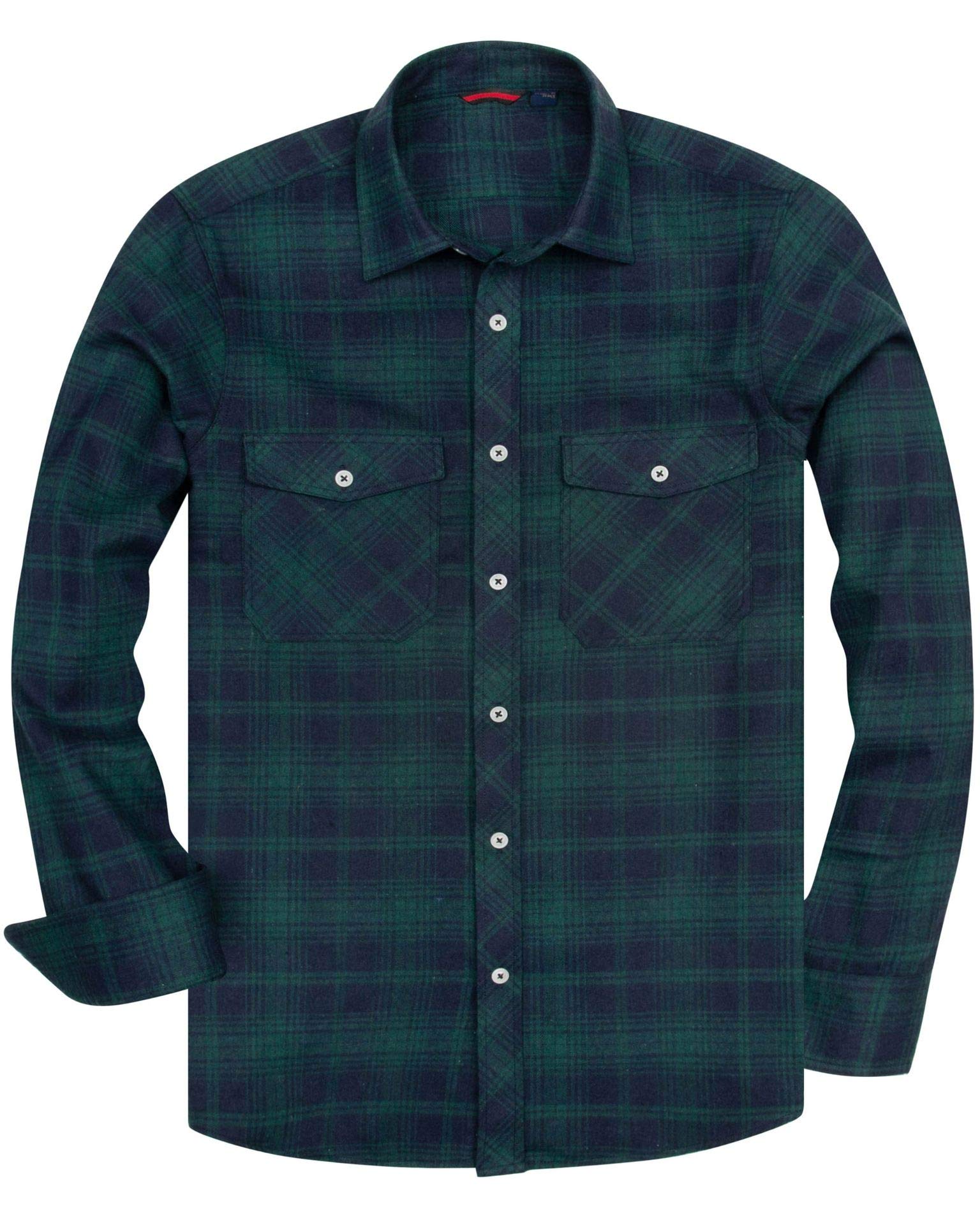 siliteelon Hemd Herren Kariertes Flanellhemd Langarm Baumwolle Arbeitshemd Warm Holzfällerhemd Regular fit Winter Karohemd mit Brusttasche Tiefgrün 4XL