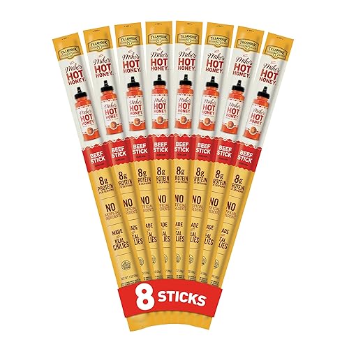 Tillamook Country Smoker Beef Sticks, Mike's Hot Honey, 1 Ounce (8 Sticks) Real Hardwood Smoked Sausages, Low Carb, High Protein, Individually Wrapped, Ready to Eat Sweet & Spicy Snack