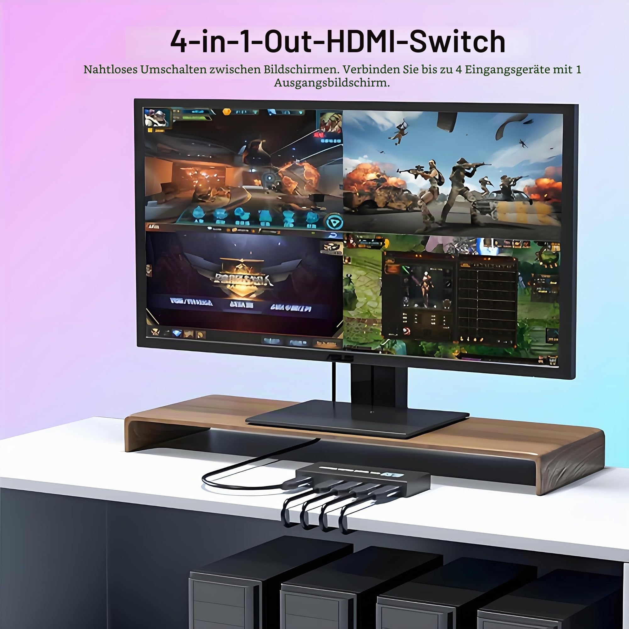 HDMI Multi-Viewer 4X1, Nahtloser Switcher 4 in 1 Out, Quad Multi Viewer Switcher mit IR-Fernbedienung, unterstützt 4K@30Hz, 1080P@60Hz, 5 Anzeigemodi Multiviewer Switch für kameras, Spielkonsolen