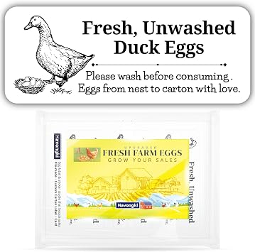 120 Duck Egg Carton Labels Stickers | White Farm Fresh Eggs | 4 6 12 15 18 30 48 50 Count - Basket Box Container Extra Organizer Farm Supplies, 66mm x 26mm