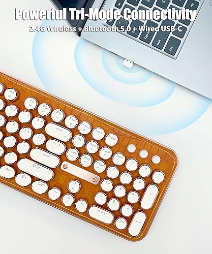 Miniatura 3 de Teclado de máquina de escribir con panel de piel sintética, inalámbrico 2.4GBluetoothUSB con cable, teclado mecánico estético para juegos de 104