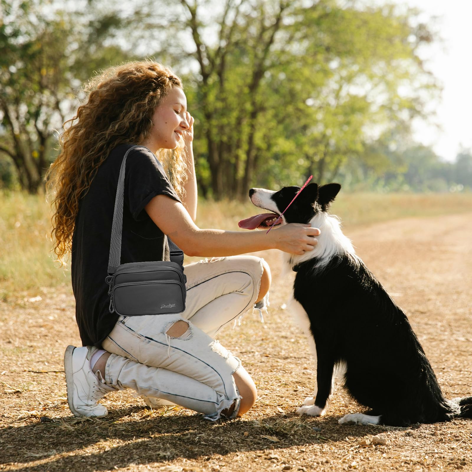 Runlight G178 Pochette de Dressage pour Chien, Ceinture de Taille pour Chien, Sac à bandoulière avec Sacs à déjections Canines, Pochette de Dressage pour Chiot (Noir, Taille Unique)