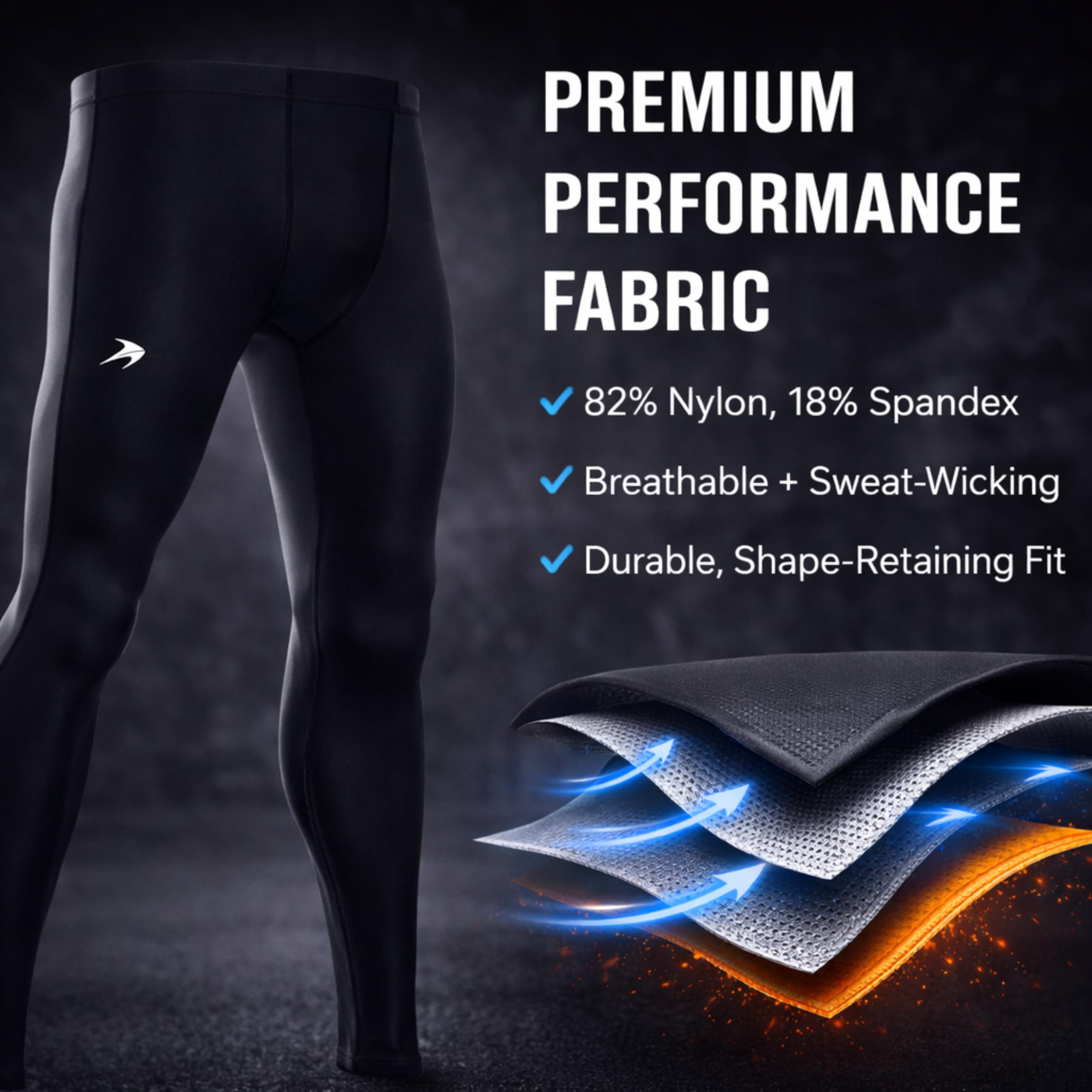 COMPRESSIONZ Męskie spodnie kompresyjne Performance Base Layer Running Tights Sportowe legginsy czarne