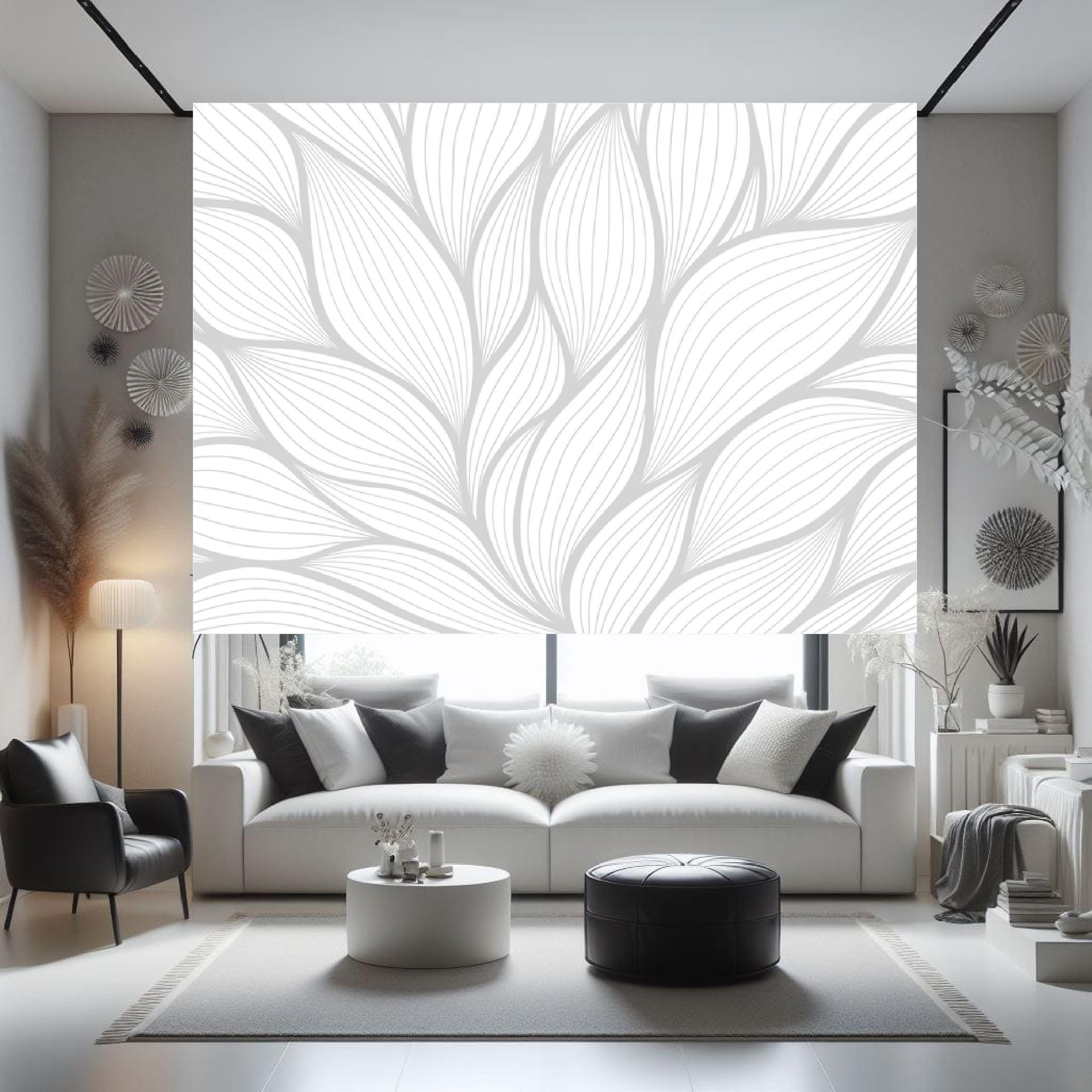 Estor Enrollable Translúcido Diseño Hojas Gris - Decoración Moderna Elegante - Calidad Premium- Hecho a Mano en España (160x170)