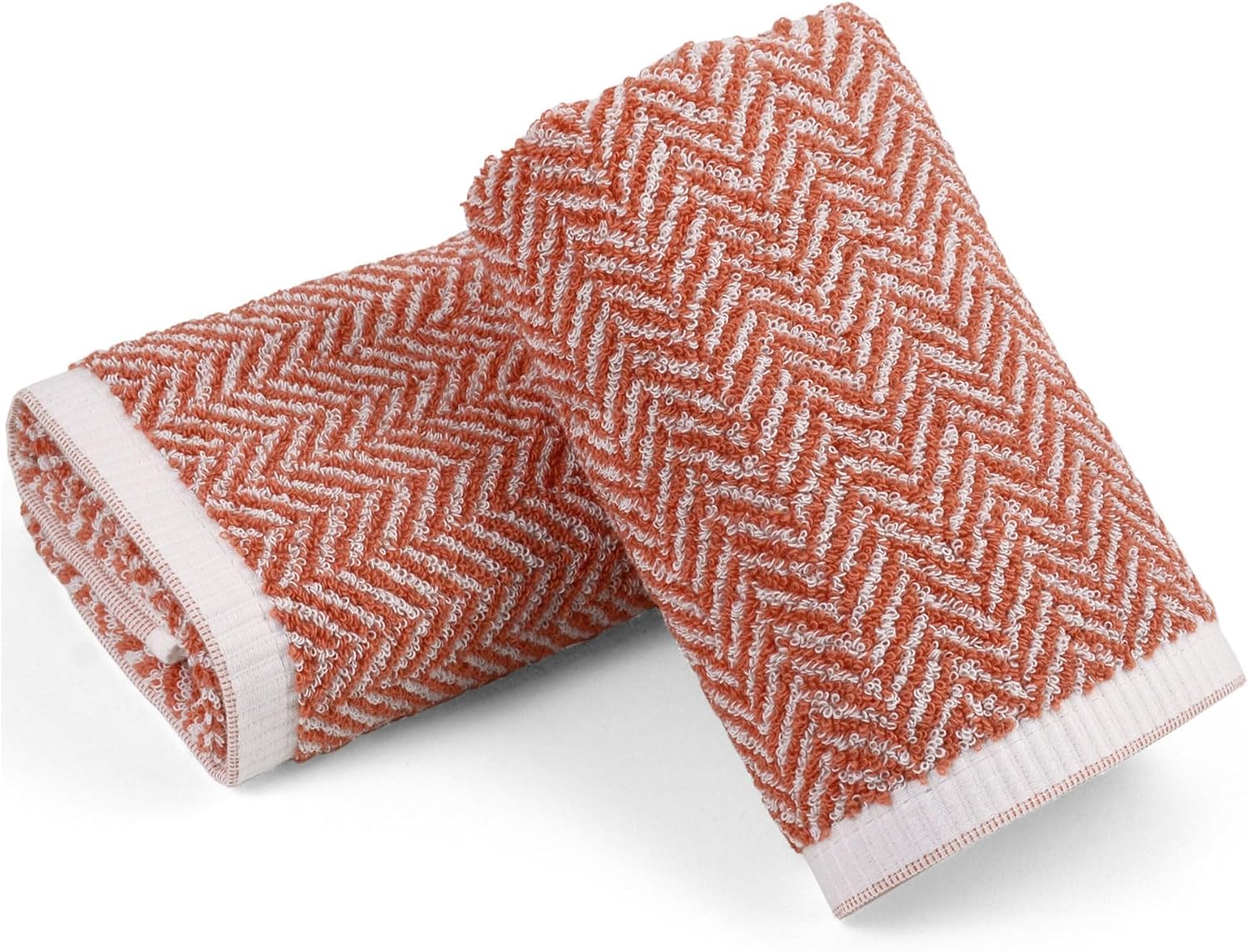 Cleanbear Hand Towels for Bathroom with Herringbone Stripes, Decorative Hand Towel Set, 100% Cotton, 13 x 28 in (2, Light-Coral)