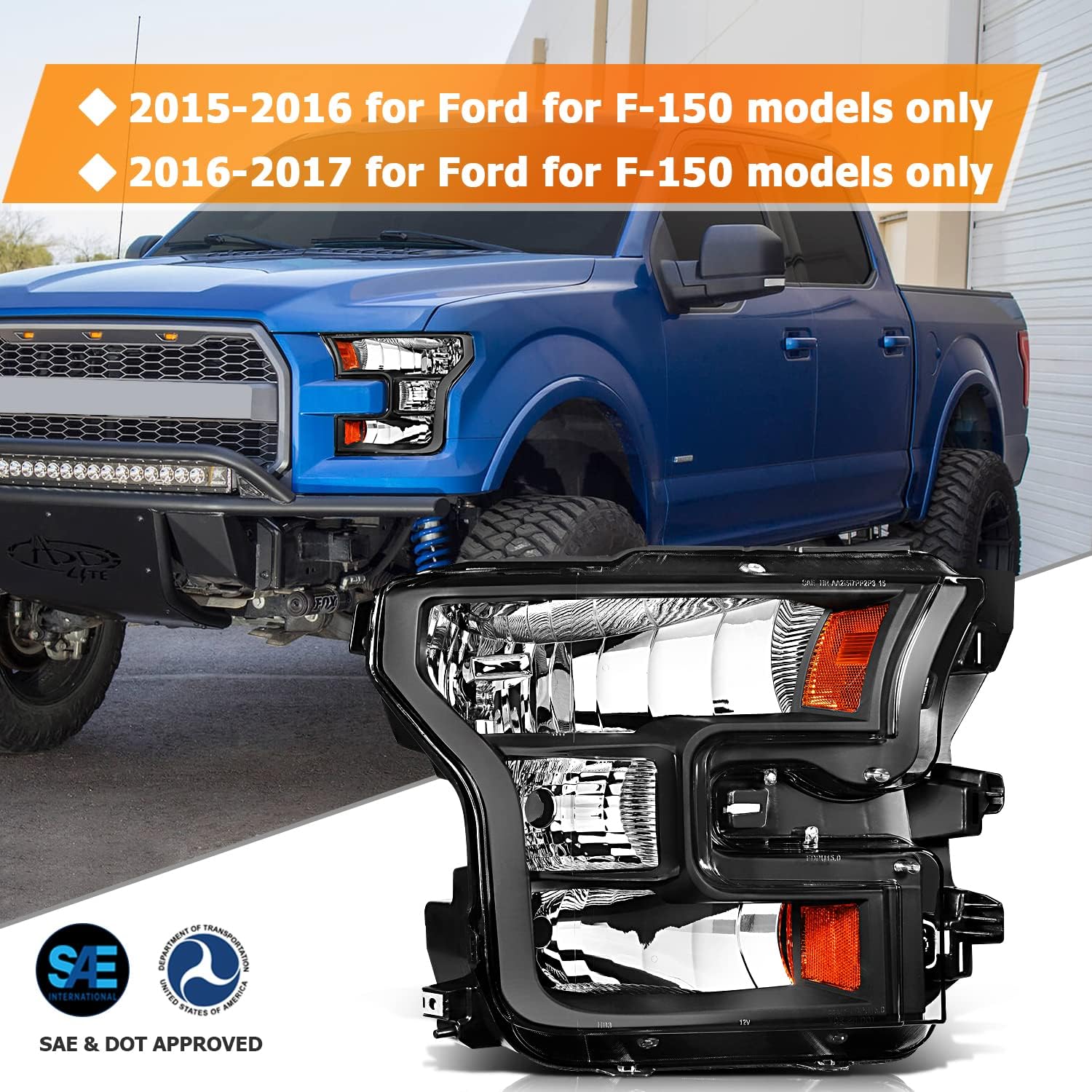 Headlight Assembly Compatible with for ford for F-150 2015-2017 Bulbs Not Included FO2502335 FO2503335