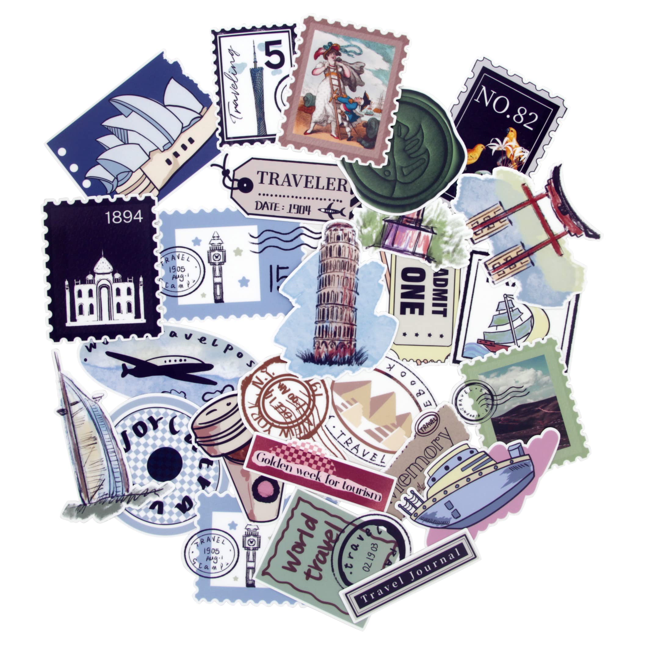 Vintage Waterproof Vinyl Travel Sticker Pack Aesthetic Water Bottle Laptop Luggage Suitcase Decals